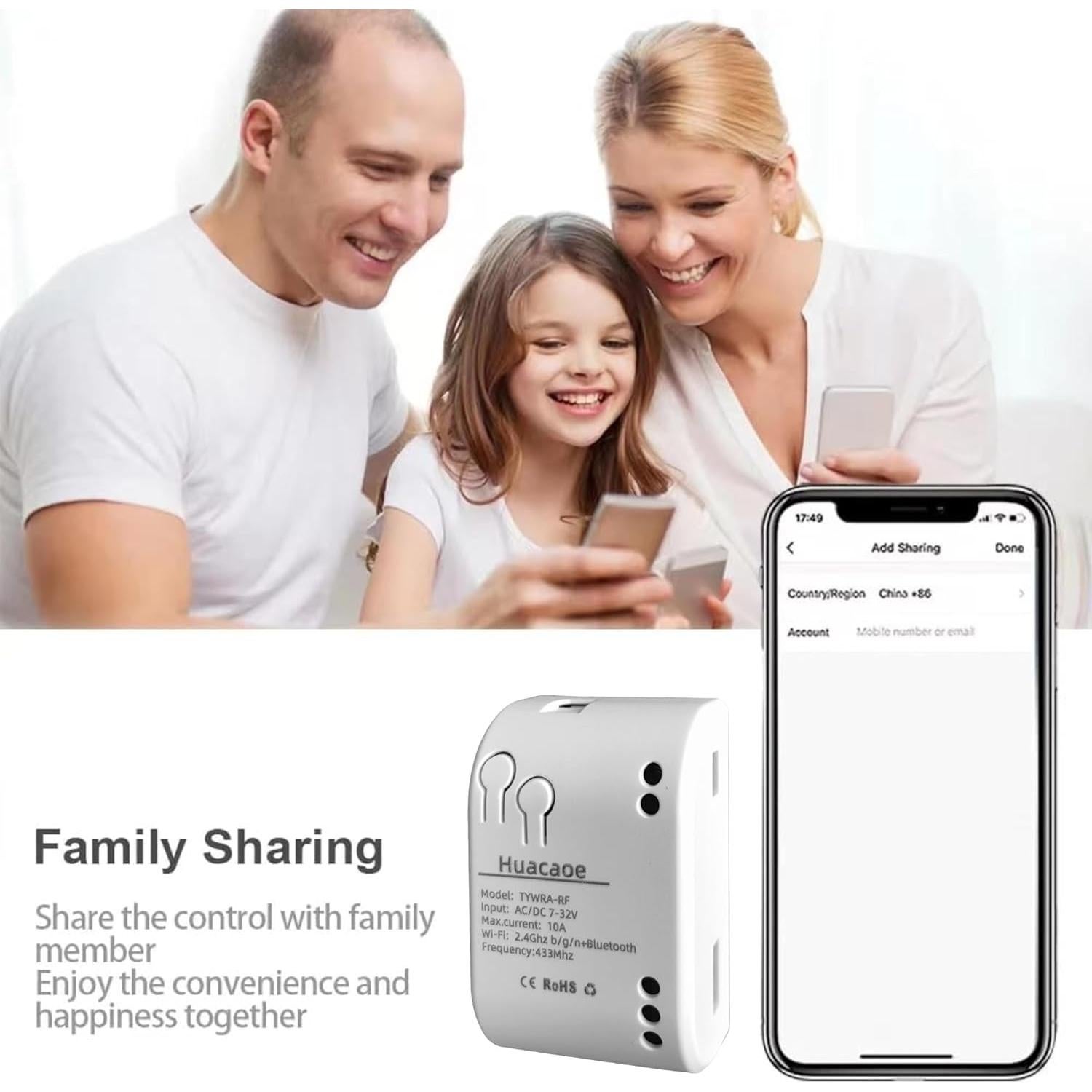 Módulo de Relé Seco Inteligente WiFi Huacaoe 1 Canal 5V/7-32V