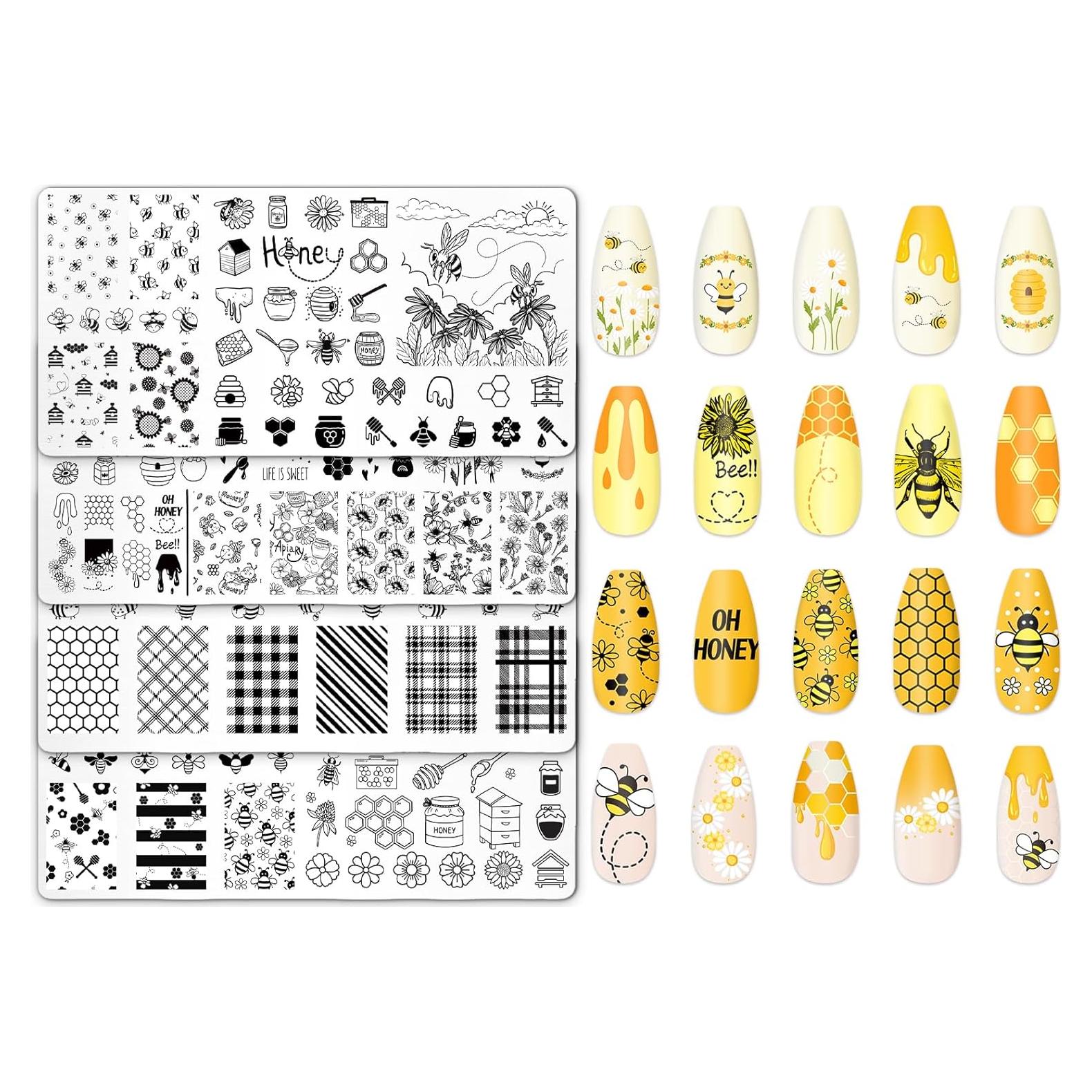 Juego de Placas de Uñas 4 Piezas JarThenaAMCS Abeja