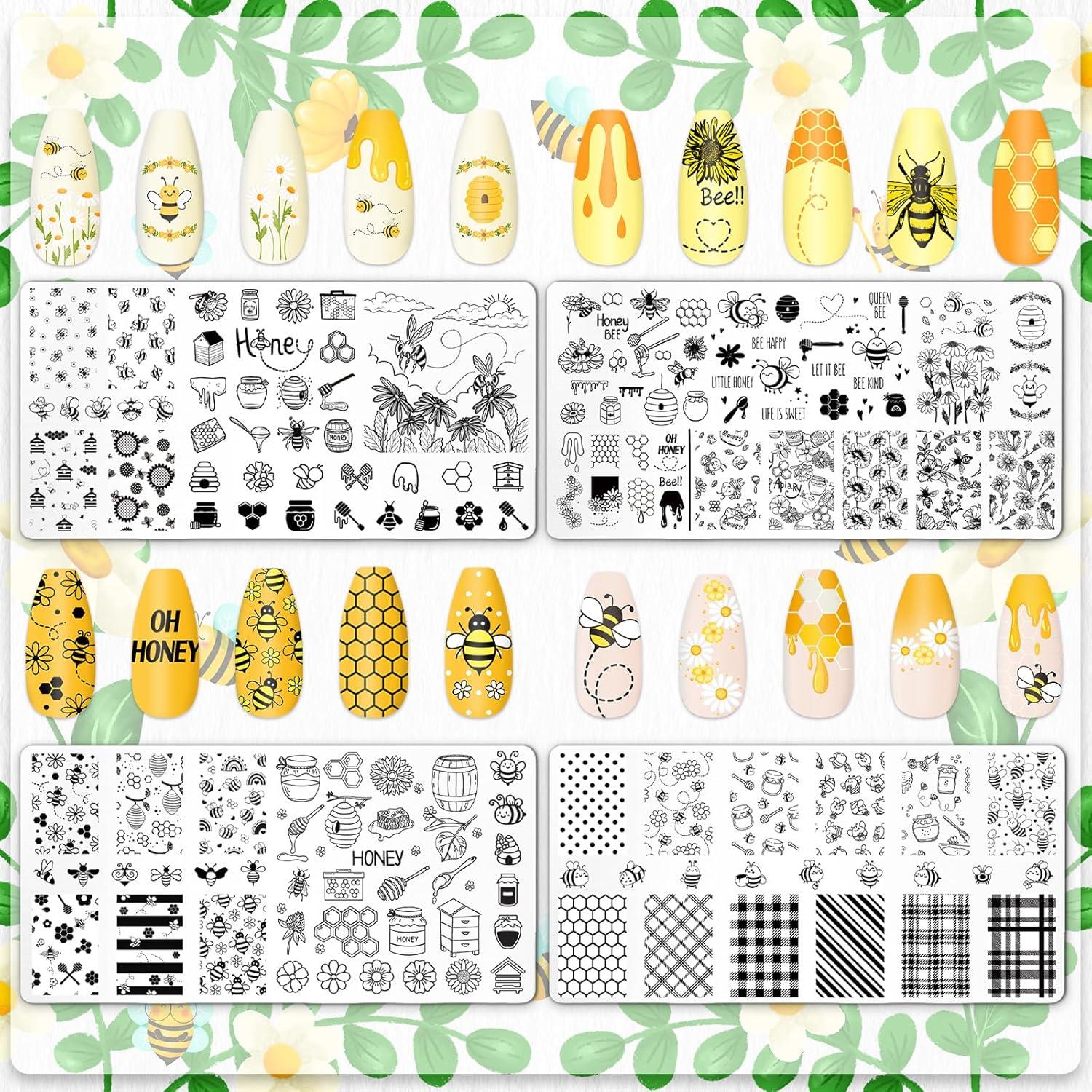 Juego de Placas de Uñas 4 Piezas JarThenaAMCS Abeja