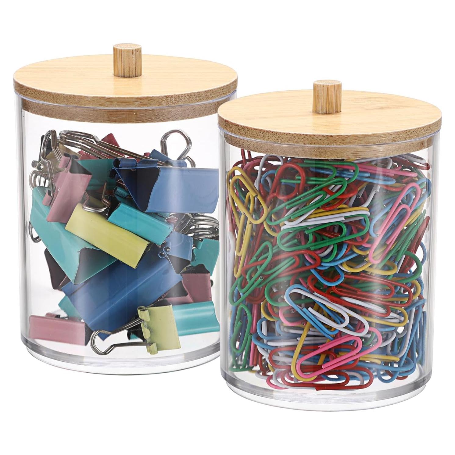 BTSKY Organizador de Clips de Papel Redondo 2 Piezas con Tapa de Bambú