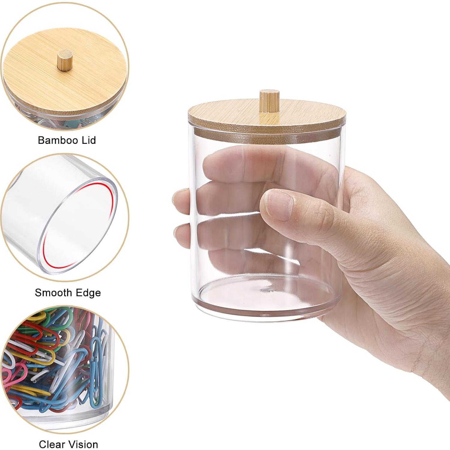 BTSKY Organizador de Clips de Papel Redondo 2 Piezas con Tapa de Bambú