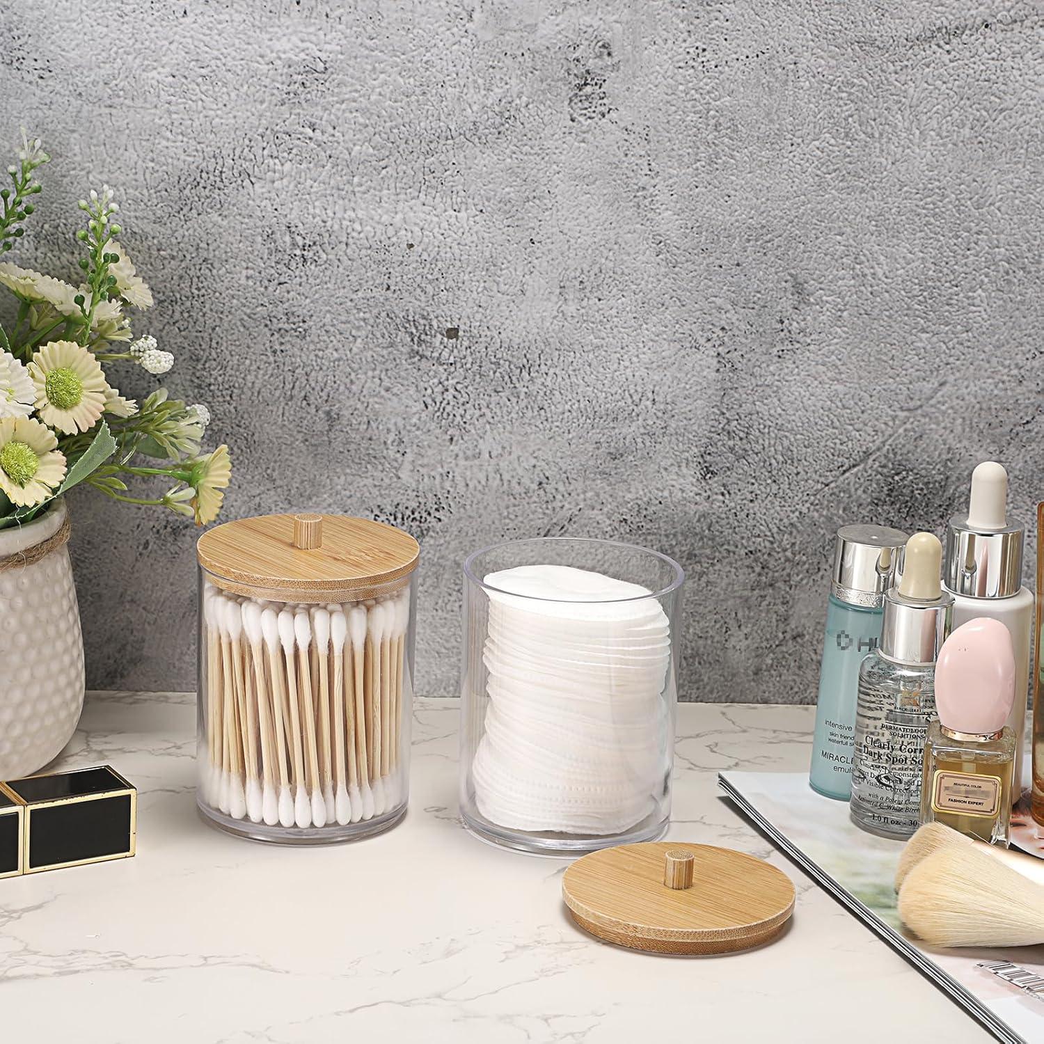 BTSKY Organizador de Clips de Papel Redondo 2 Piezas con Tapa de Bambú