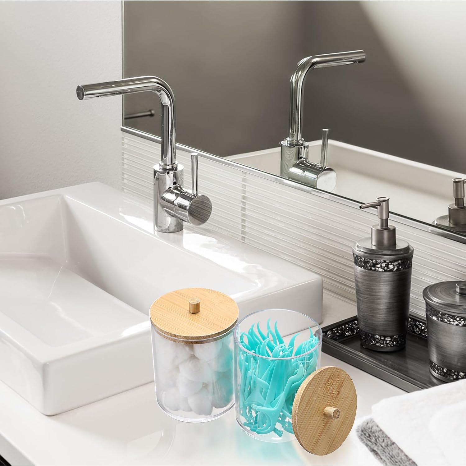 BTSKY Organizador de Clips de Papel Redondo 2 Piezas con Tapa de Bambú