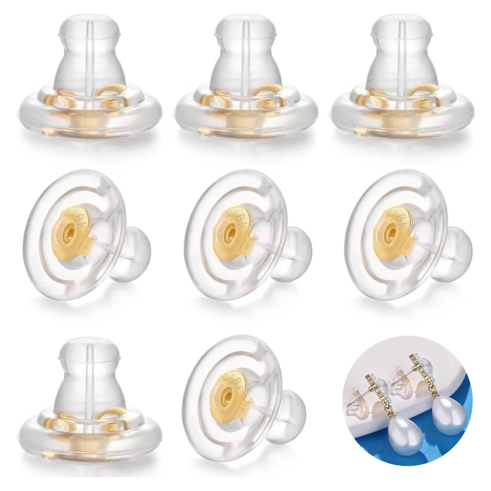 Respaldos de Aretes de Silicona Hipoalergénica Moconar 8Pcs Oro 14K