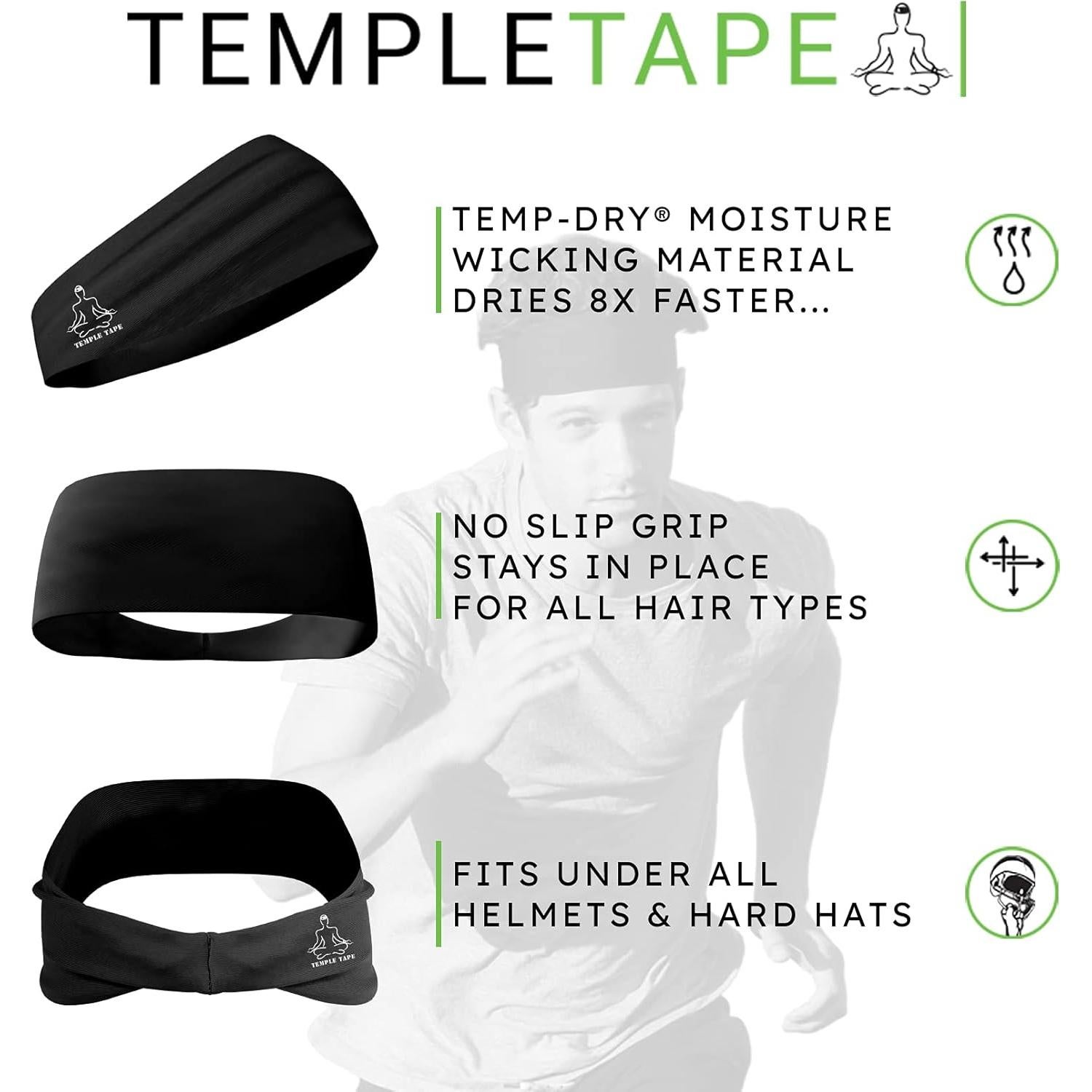 Banda de Sudor Temple Tape Unisex - Paquete de 2, Absorbe Sudor