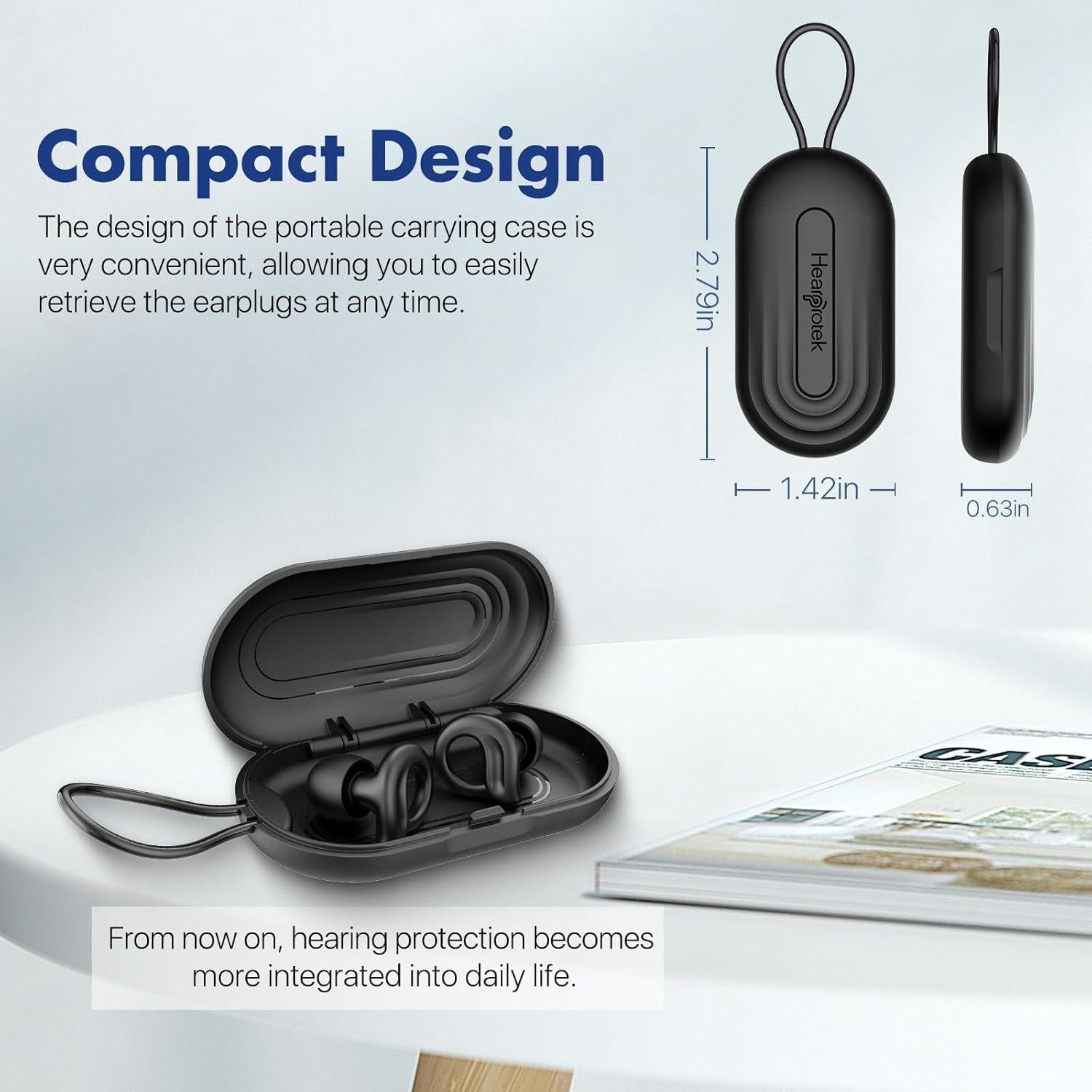 Estuche para Tapones de Oídos Hearprotek Negro - Compacto y Duradero