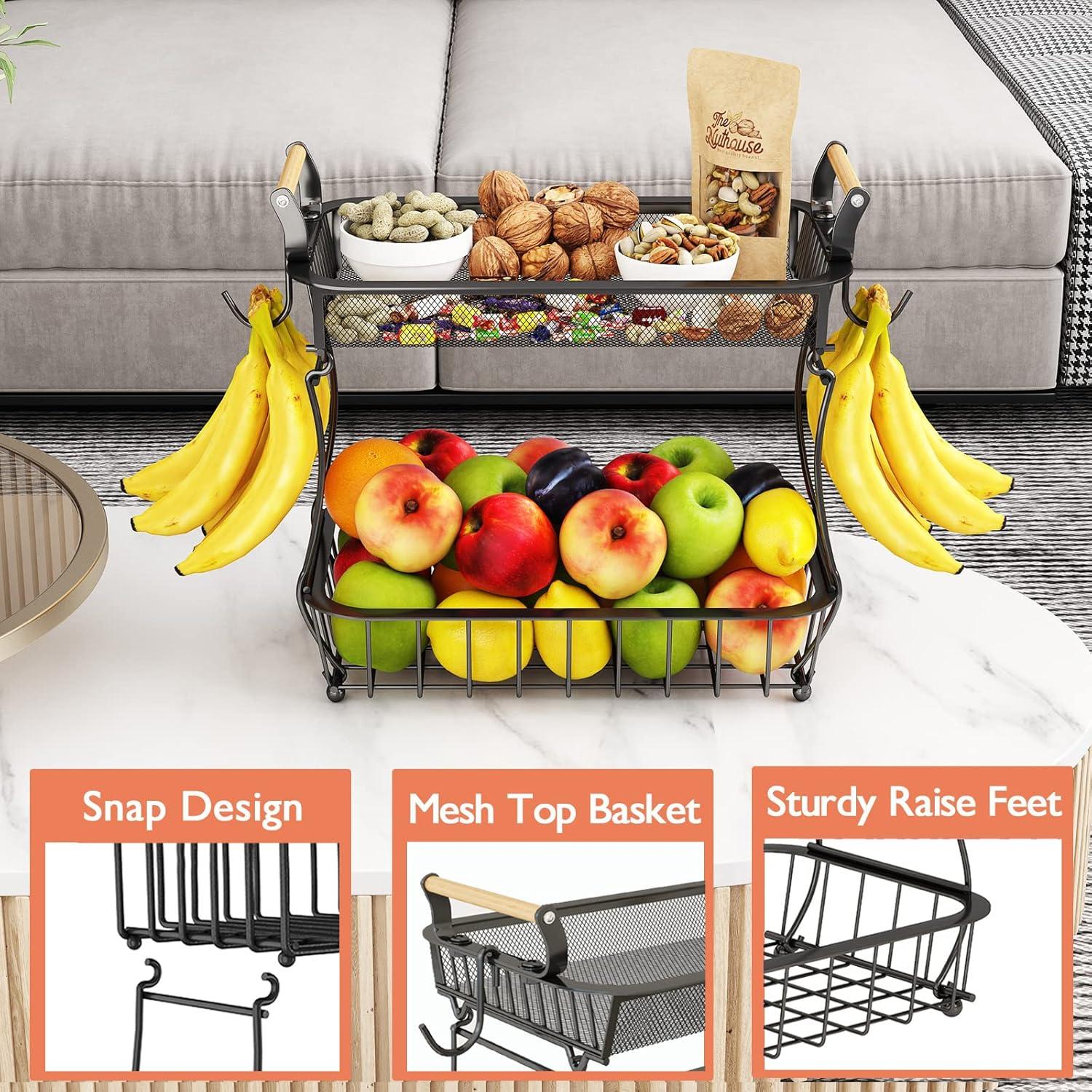 Soporte de Frutas ANTOPY 2 Niveles con Colgadores y Cesta Malla