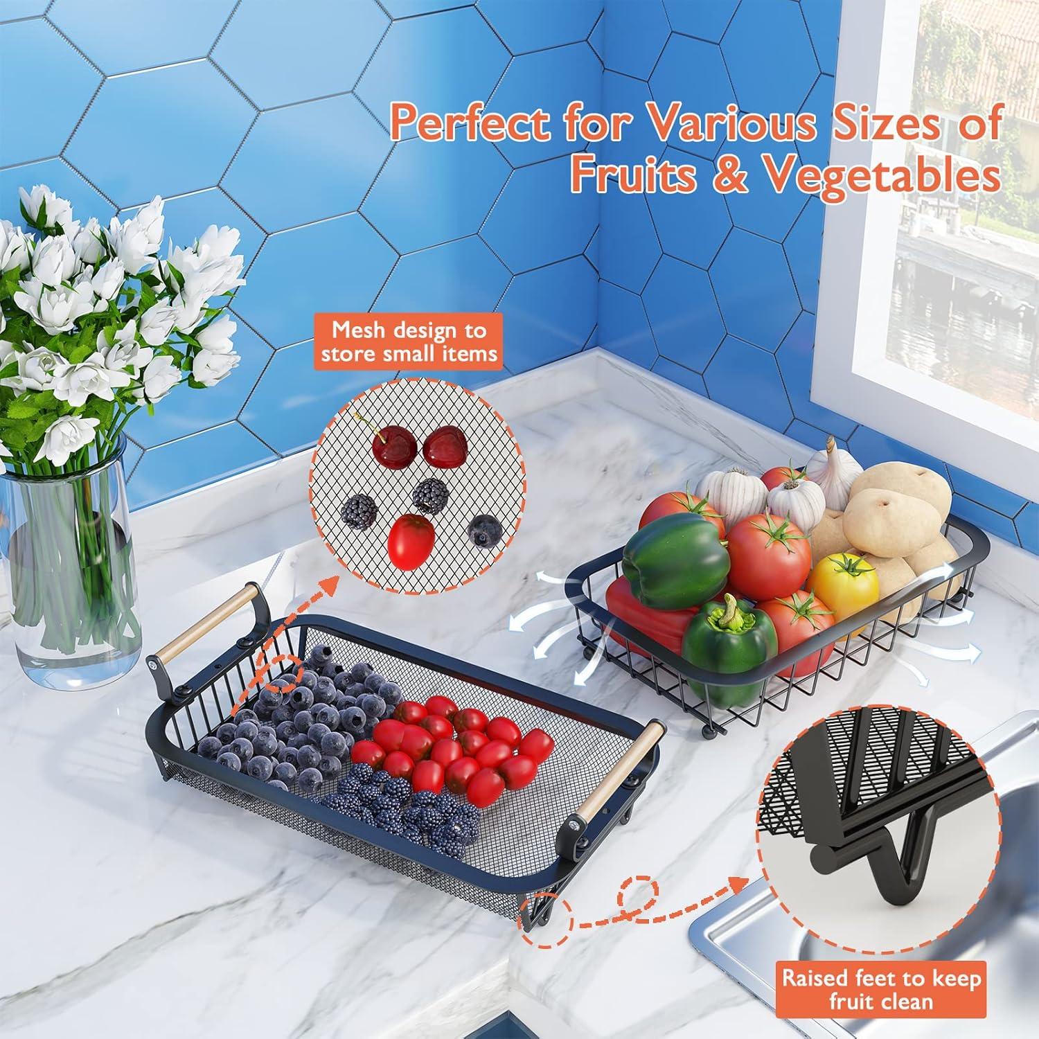 Soporte de Frutas ANTOPY 2 Niveles con Colgadores y Cesta Malla