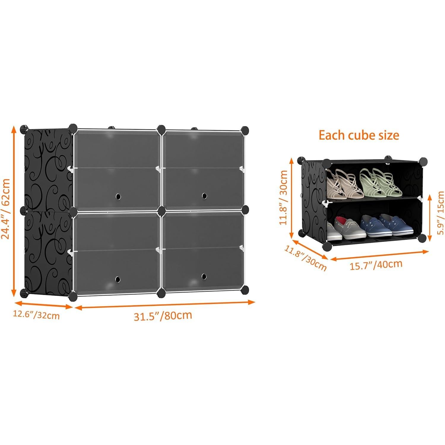 Estante para Zapatos HOMIDEC 4 Niveles Negro para 16 Pares