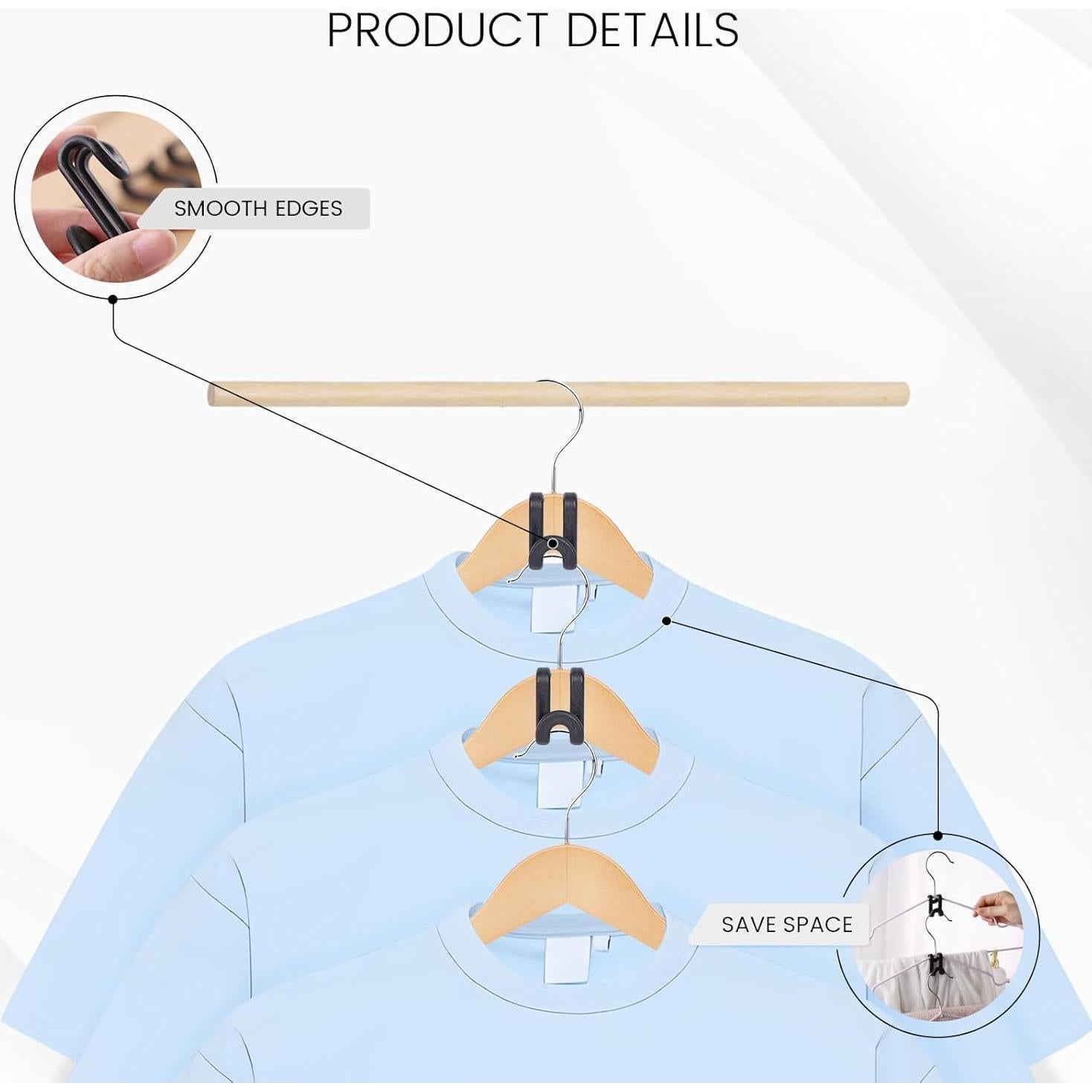 60 Ganchos Conectores para Perchas HAKDAY Negros Ahorra Espacio