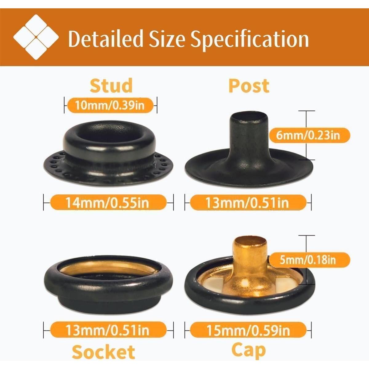 Kit de Botones a Presión SUNOR 100 Juegos 15mm 4 Colores