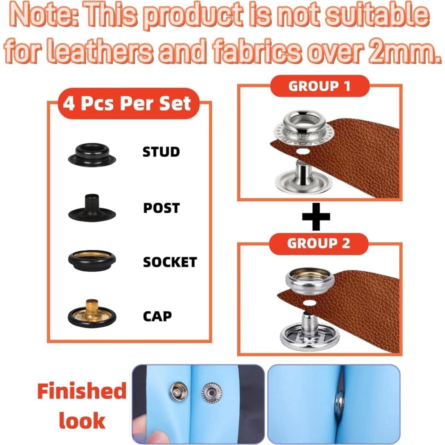 Kit de Botones a Presión SUNOR 100 Juegos 15mm 4 Colores