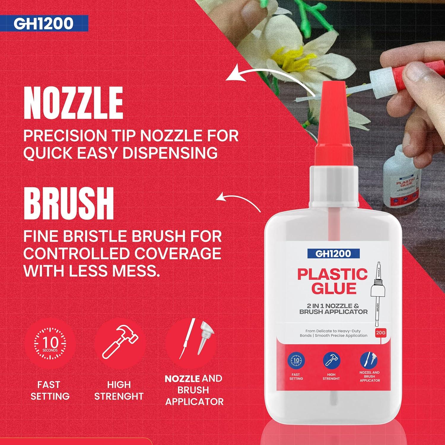 Super Pegamento Plástico GH1200 20g con Brocha y Boquilla