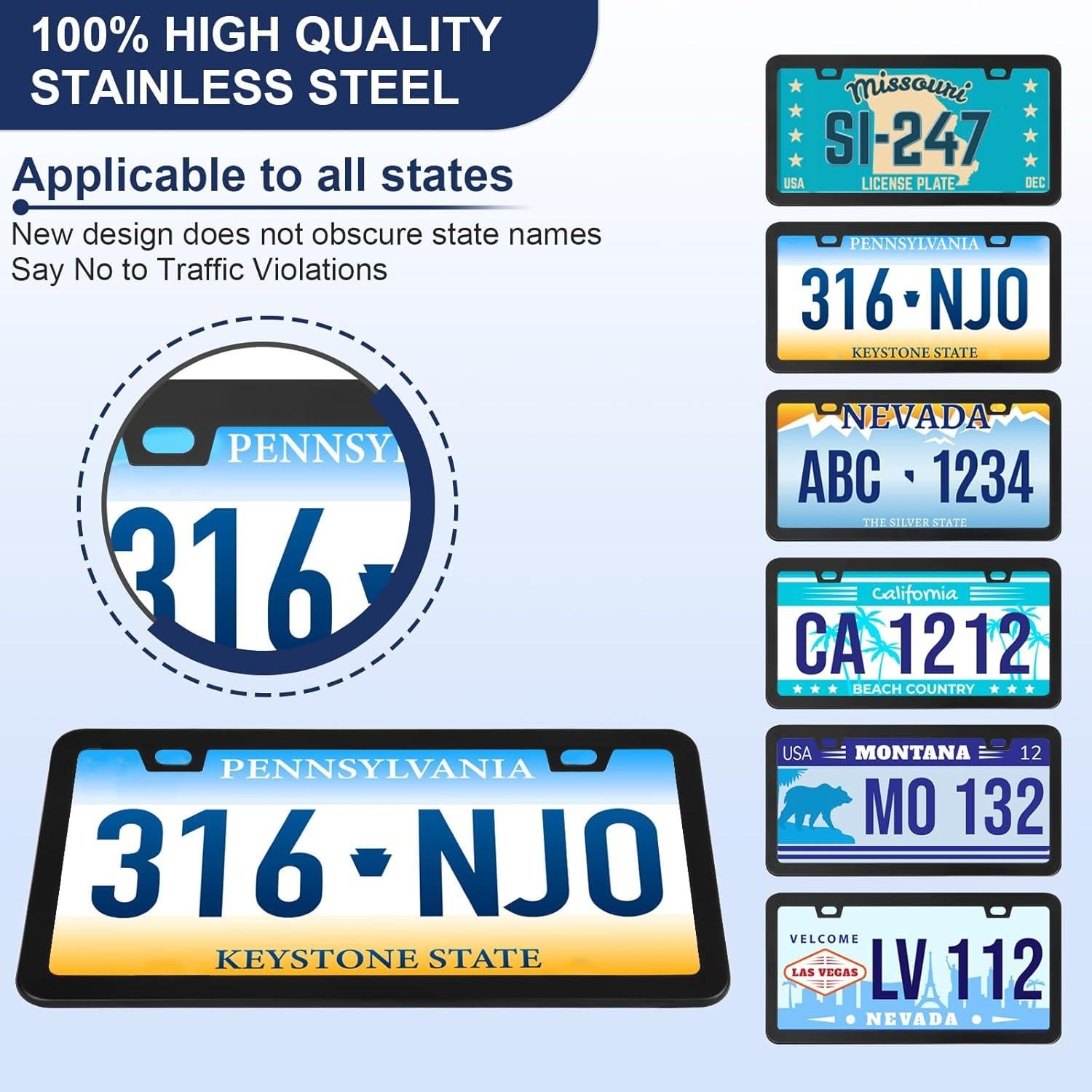 Paquete de 2 Marcos de Placas de Licencia QUANQIUFEI Negro