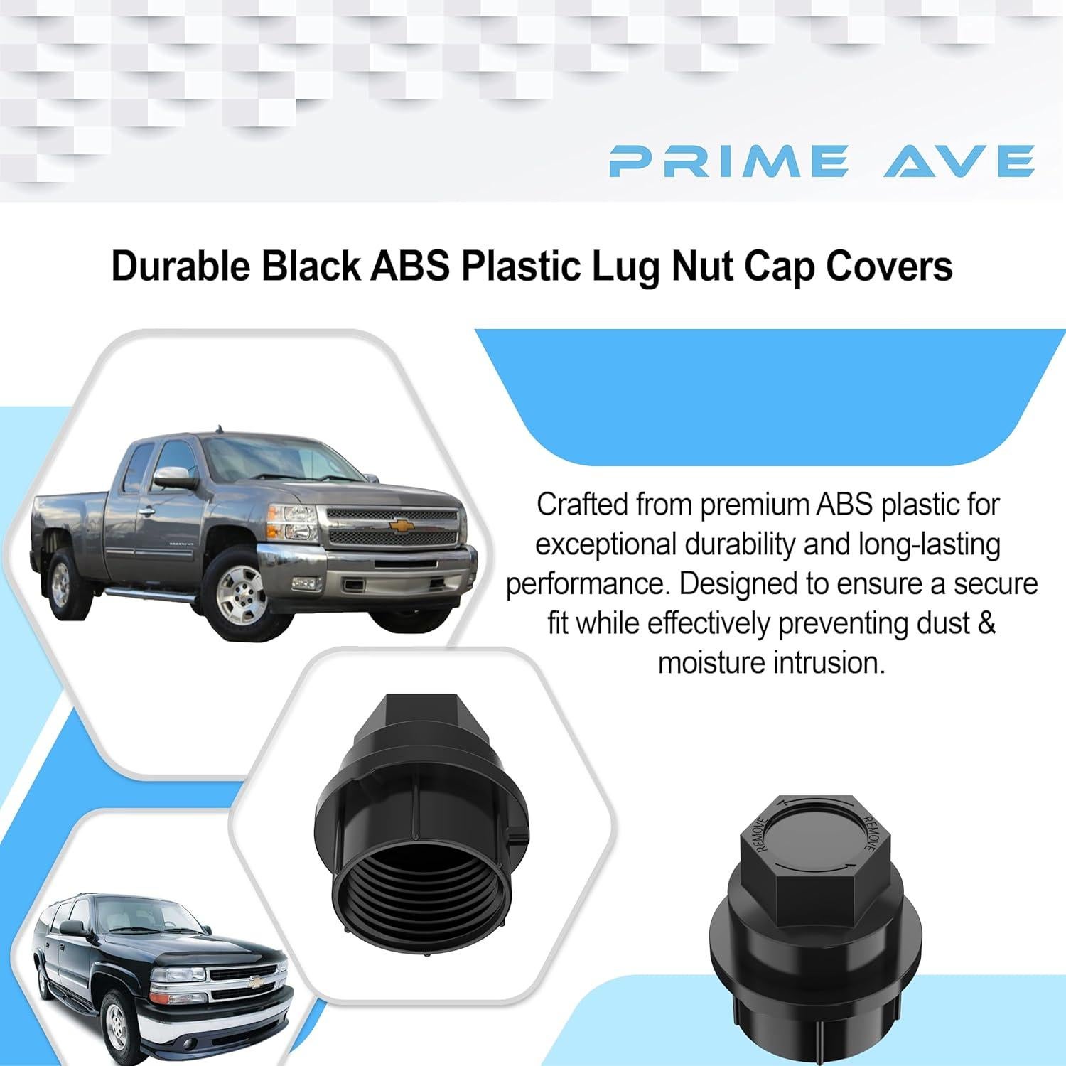 Cubiertas de Tapas de Tuercas de Rueda Negras Prime Ave - 6 Piezas