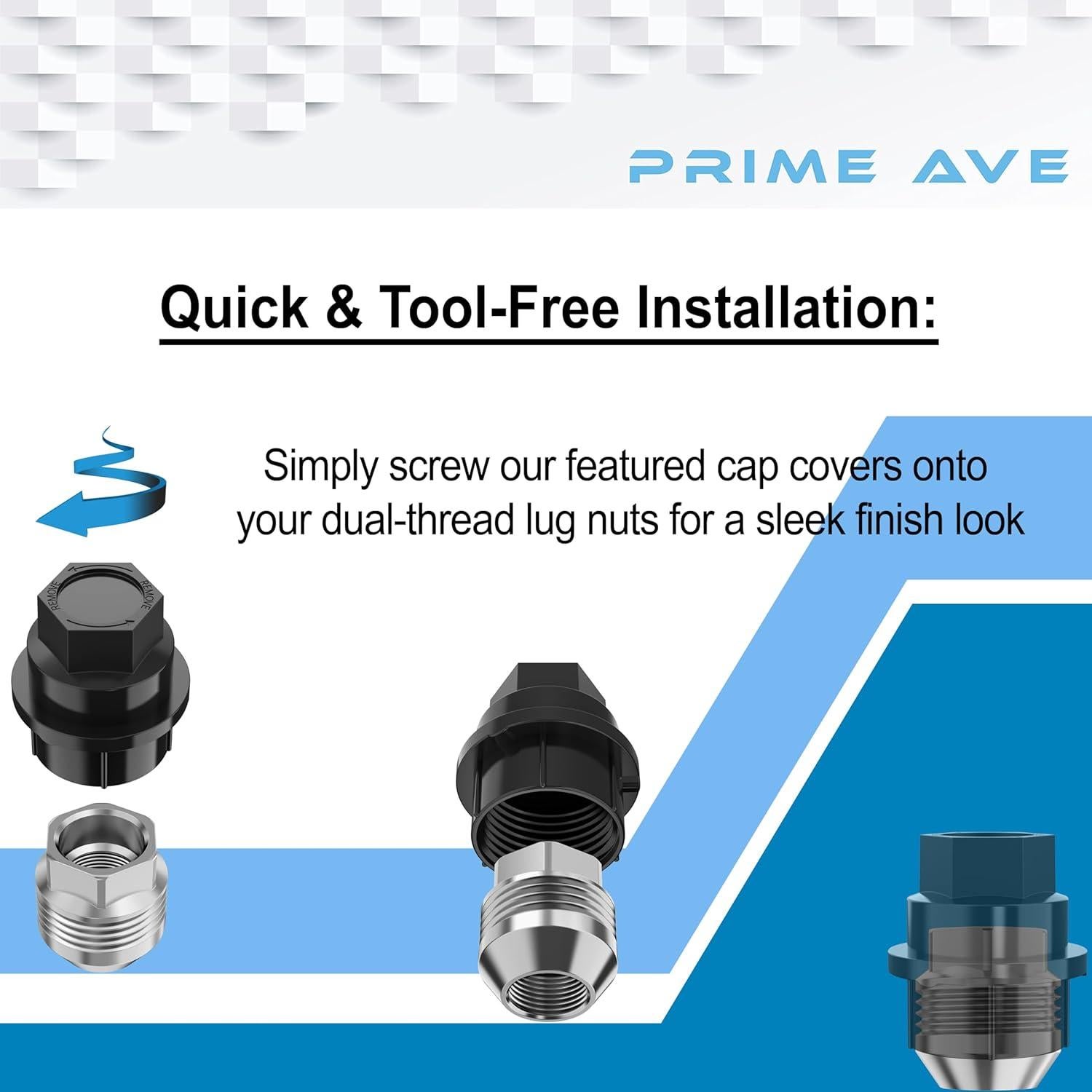 Cubiertas de Tapas de Tuercas de Rueda Negras Prime Ave - 6 Piezas