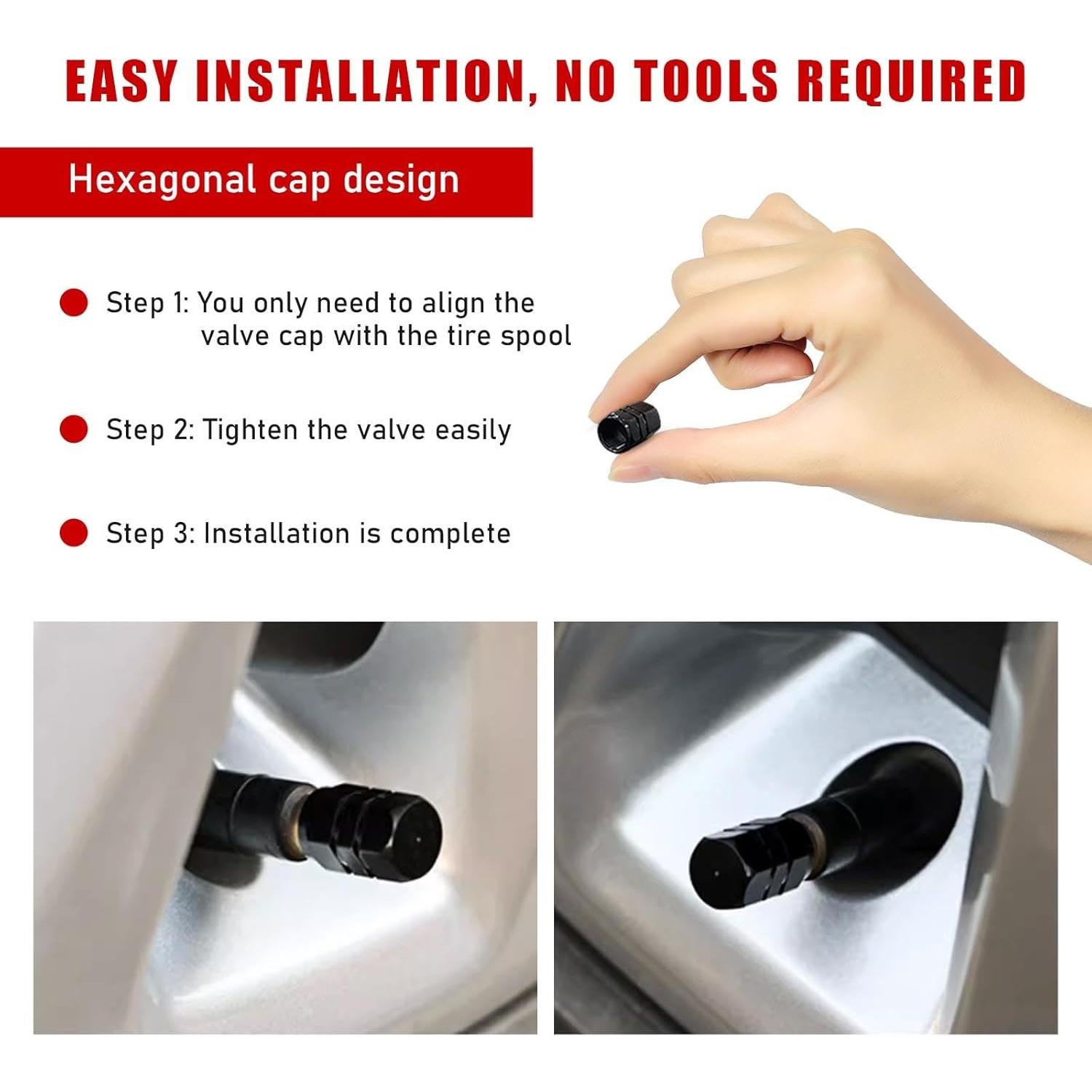 Ziciner 8 PCS Tapas de Válvula de Neumático de Aluminio Negro