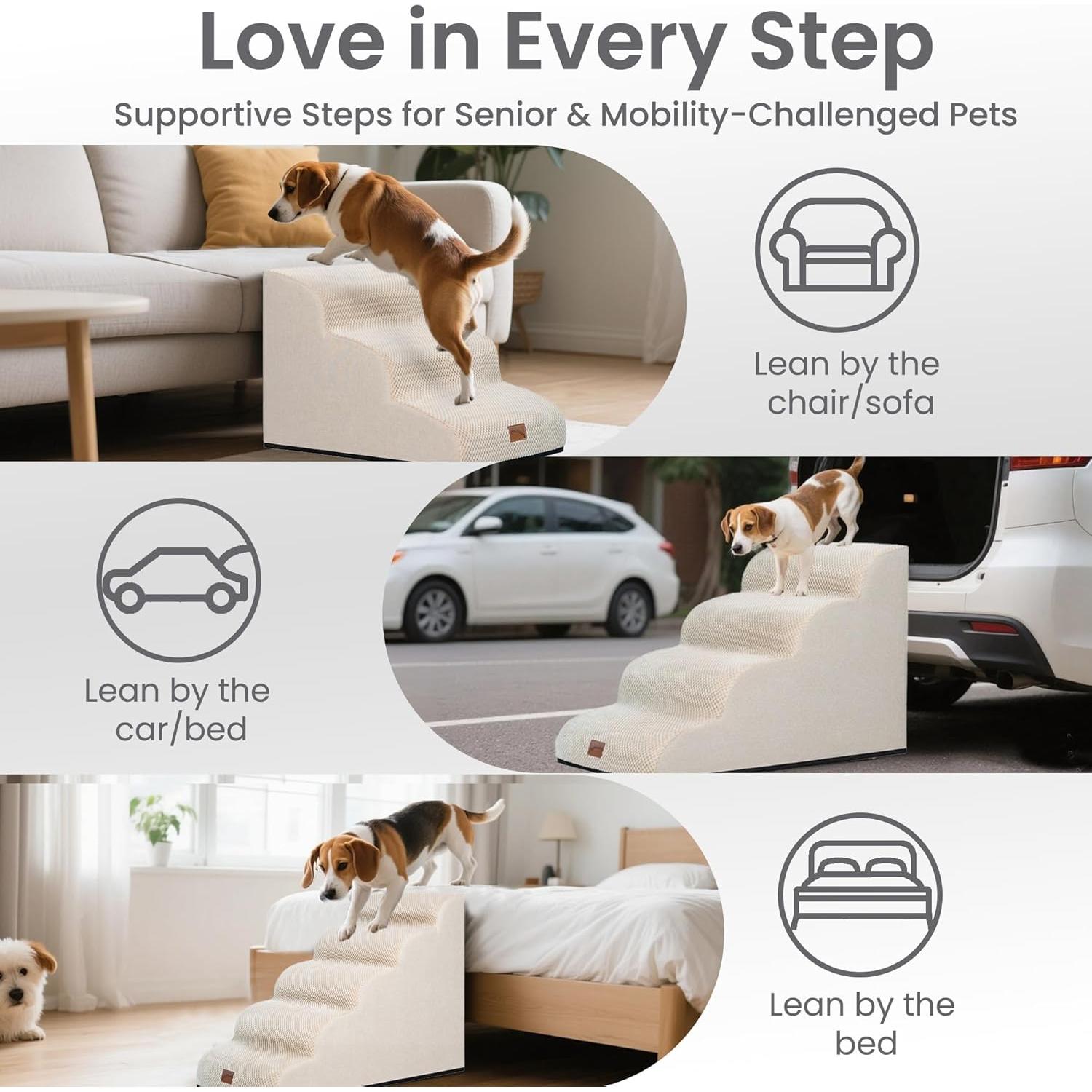 Escalera para Perros GoGoBunny 3 Pasos Beige 39.9 cm Antideslizante