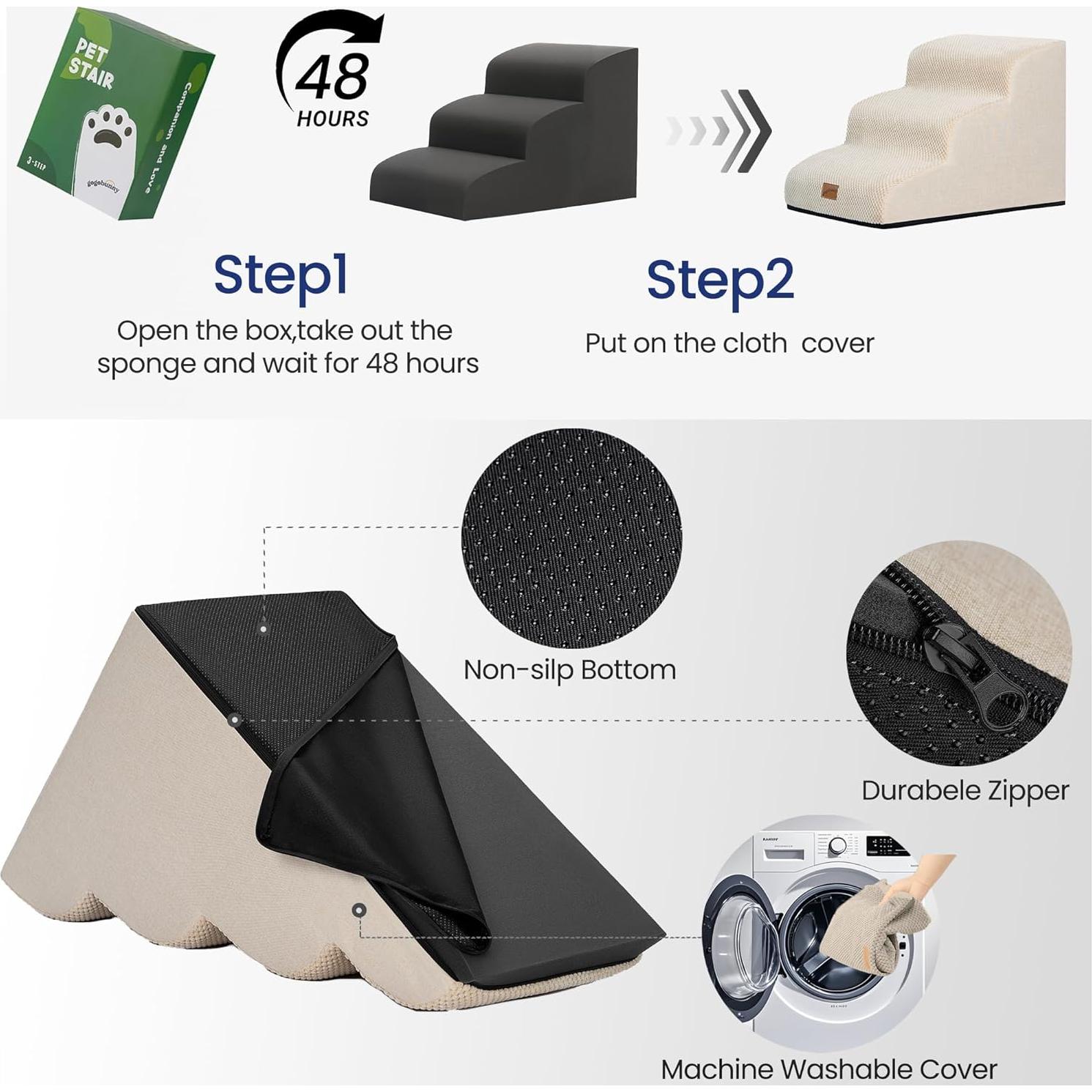 Escalera para Perros GoGoBunny 3 Pasos Beige 39.9 cm Antideslizante