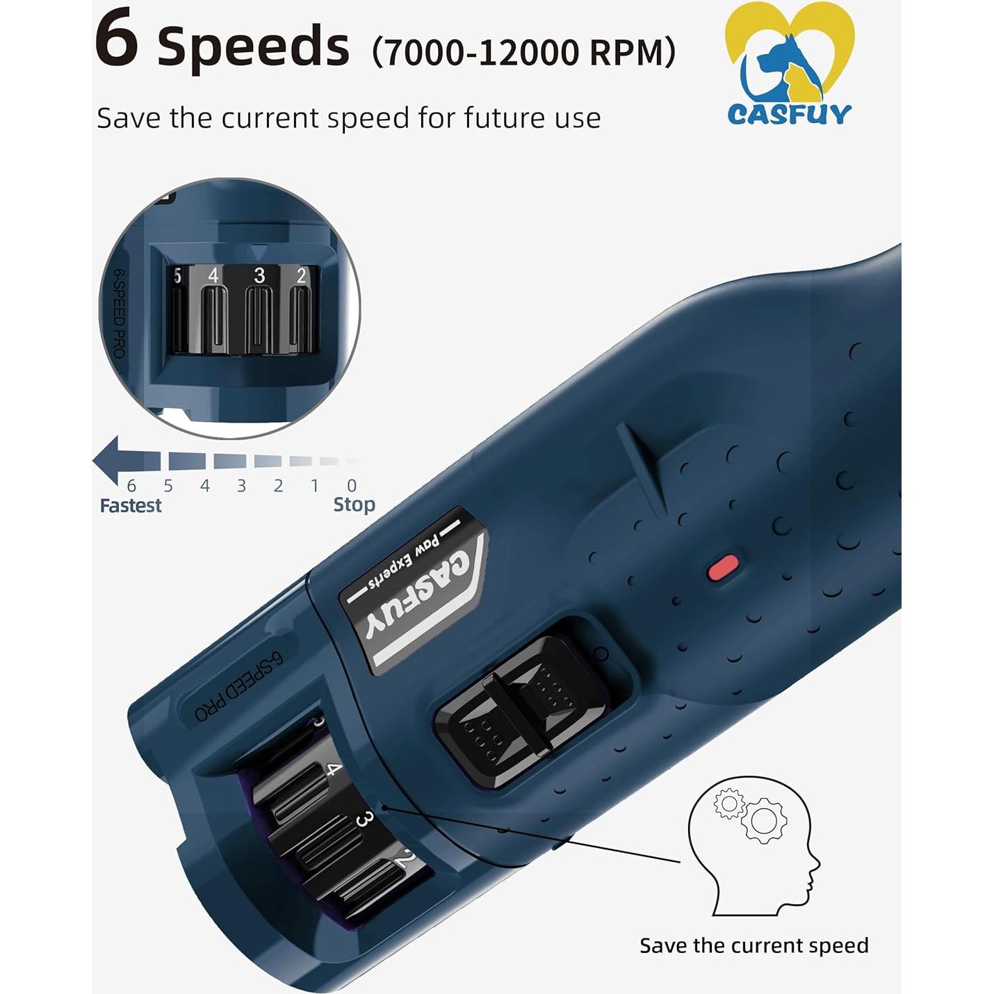 Molinillo de Uñas para Perros Casfuy N65 Silencioso 6 Velocidades