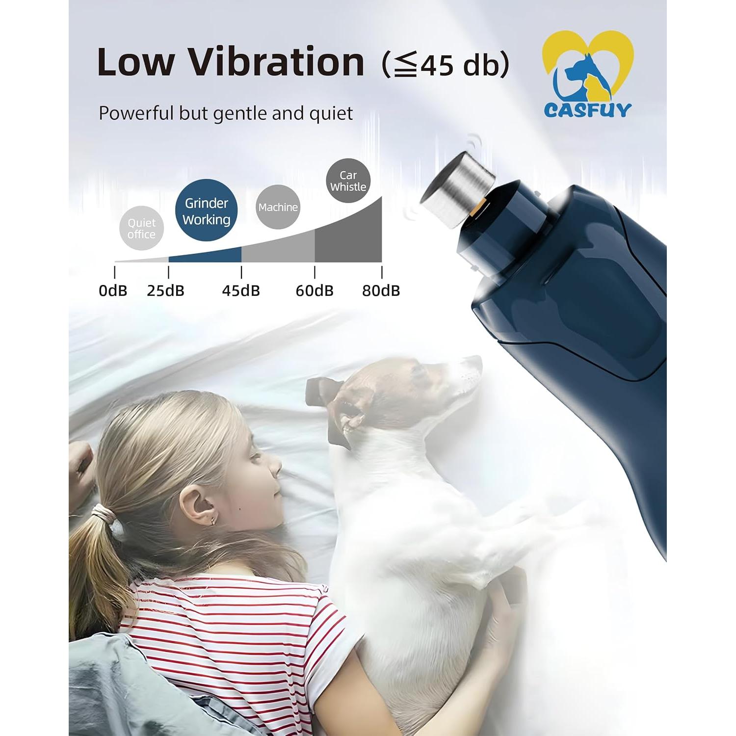 Molinillo de Uñas para Perros Casfuy N65 Silencioso 6 Velocidades