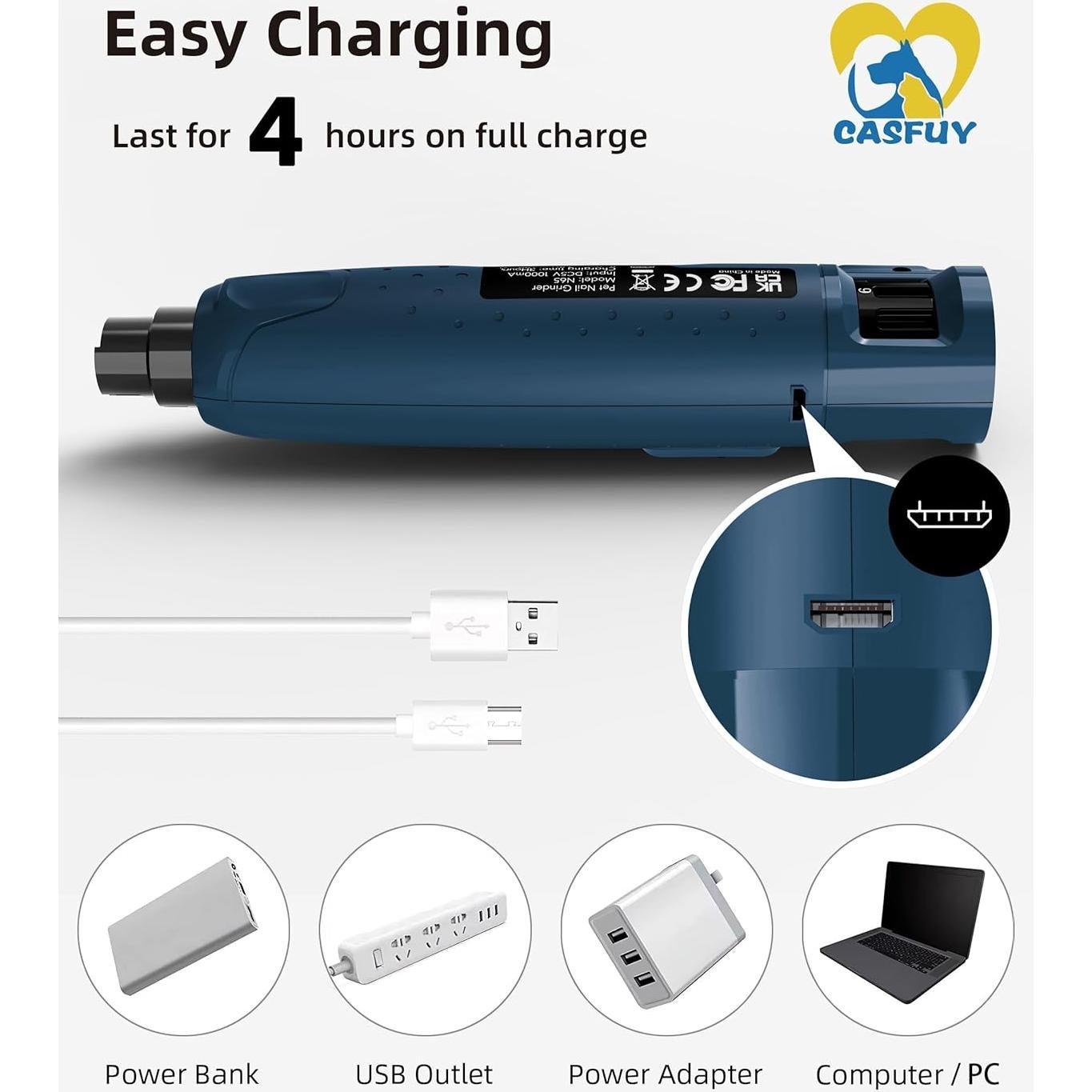 Molinillo de Uñas para Perros Casfuy N65 Silencioso 6 Velocidades