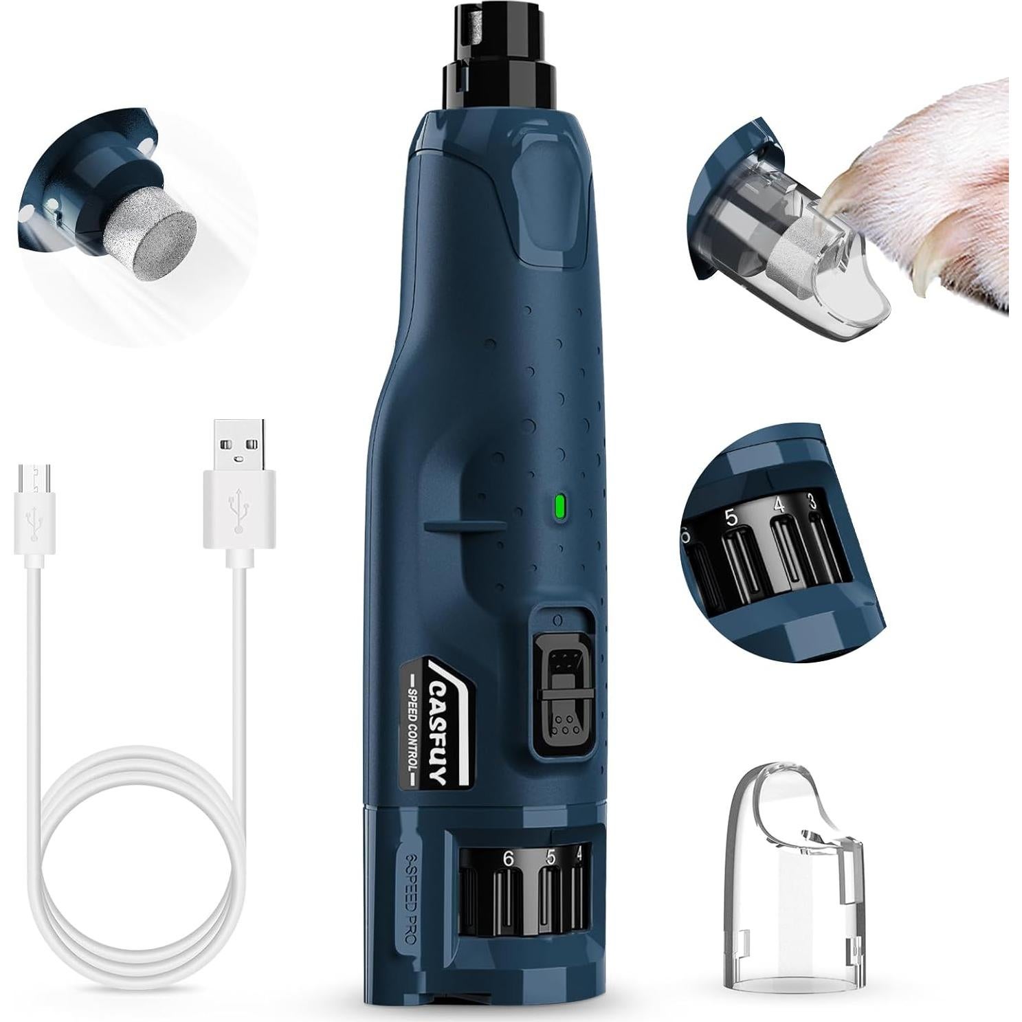 Molinillo de Uñas para Perros Casfuy N65 Silencioso 6 Velocidades