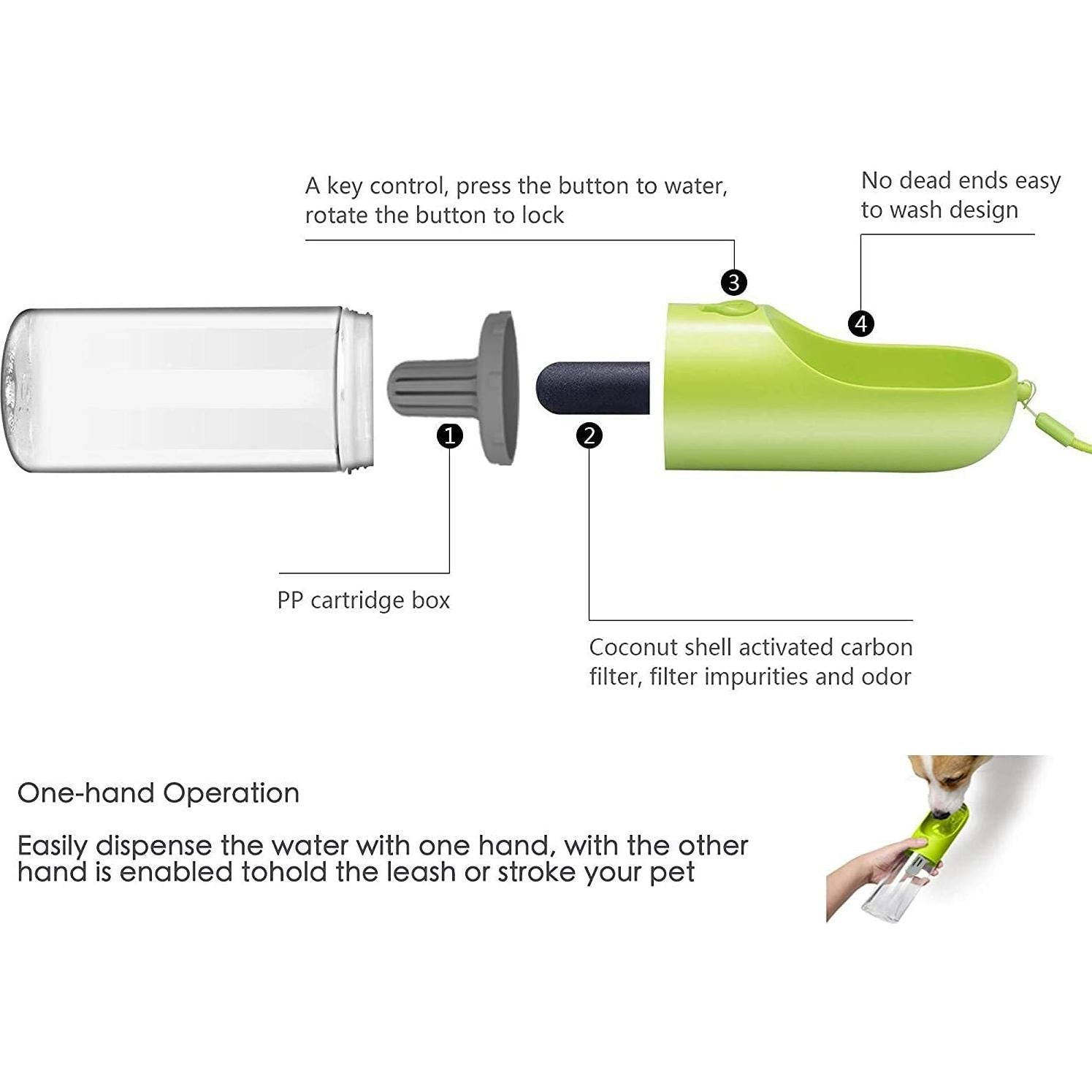 Botella de Agua para Perros PETKIT P4230 400ml Verde Sin BPA