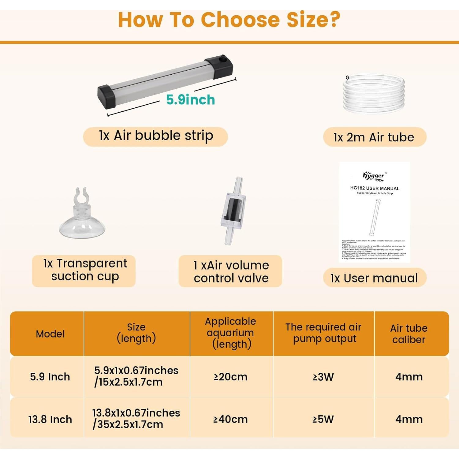 Tira de Burbuja Acuario hygger 15 cm Silenciosa y Decorativa