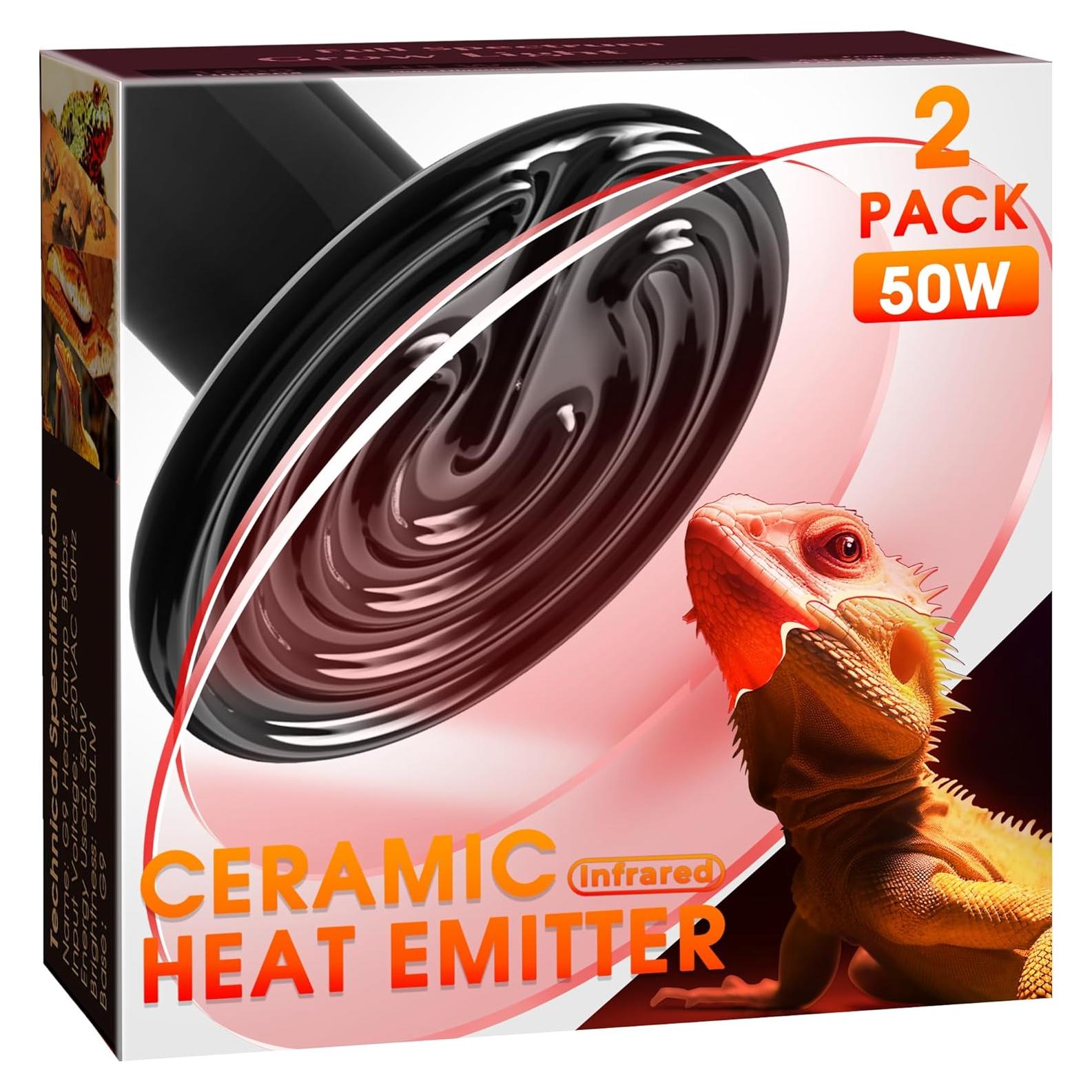 Bombilla de Calor Cerámica 50W para Reptiles - Paquete de 2