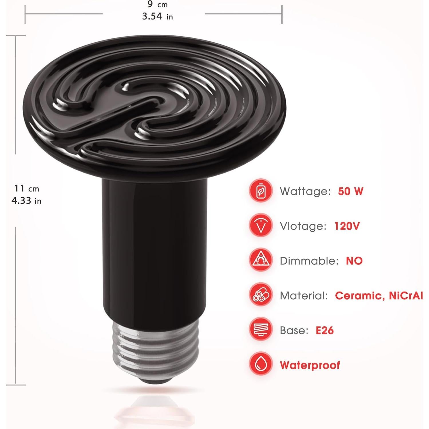 Bombilla de Calor Cerámica 50W para Reptiles - Paquete de 2