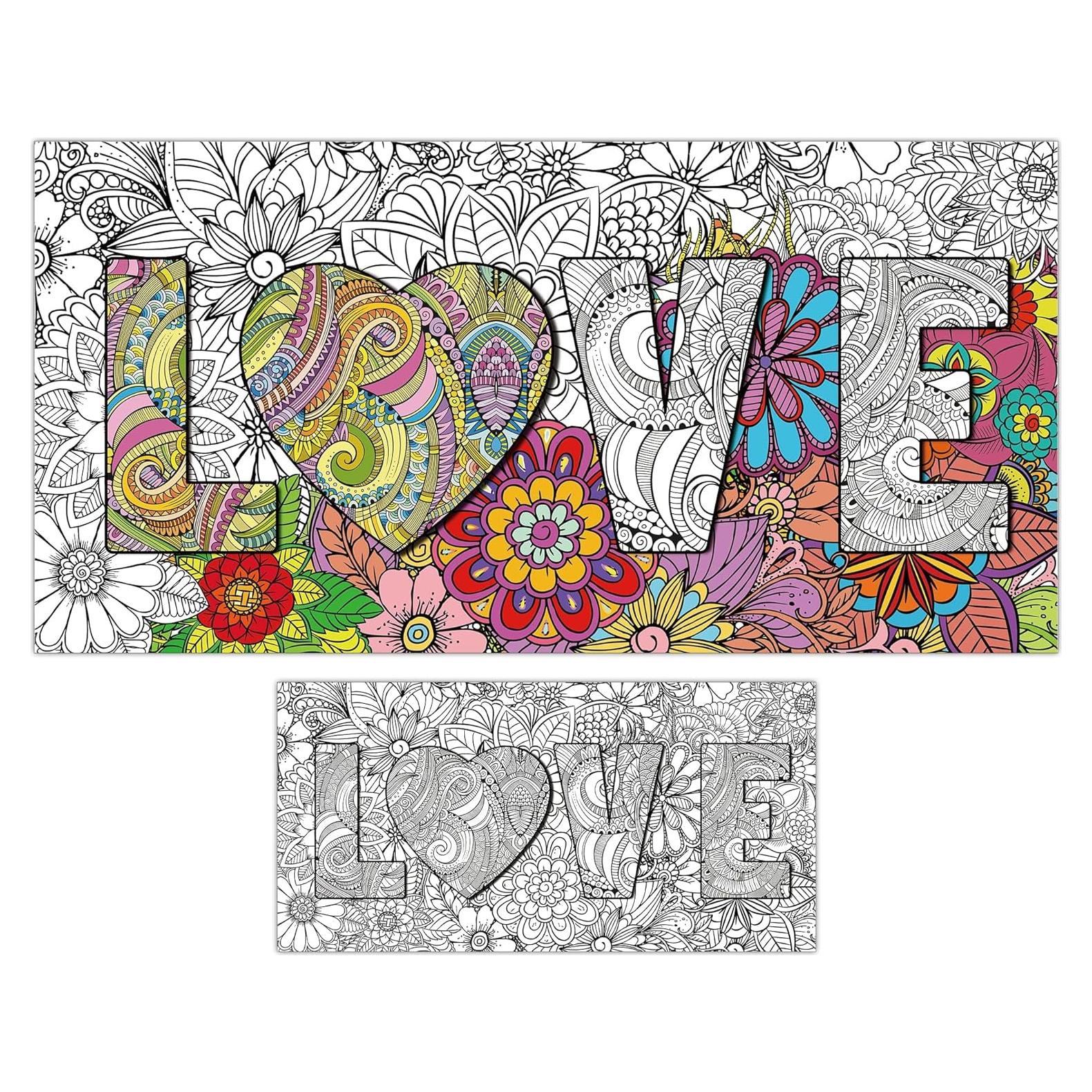 Póster de Colorear Mandala Gigante Tevxj 127x63.5 cm Amor