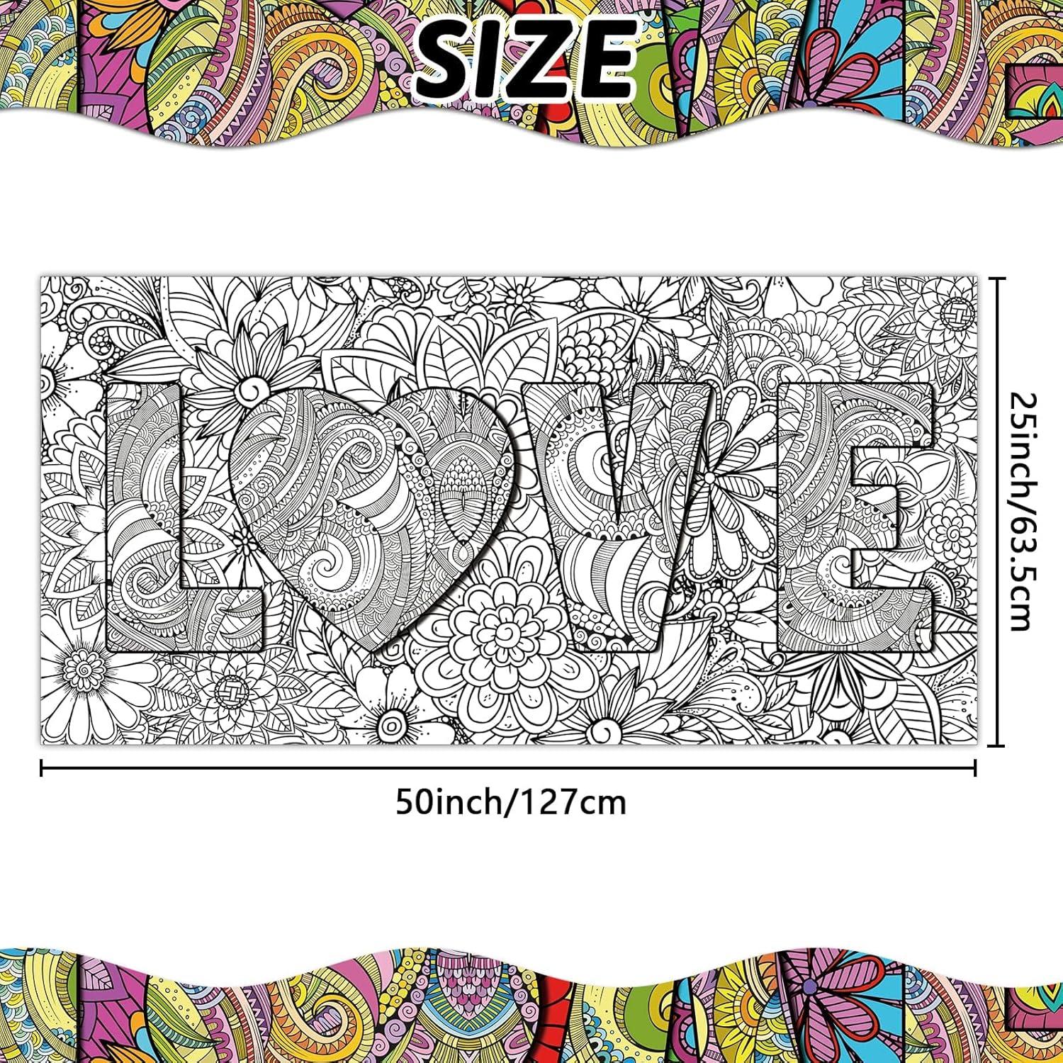 Póster de Colorear Mandala Gigante Tevxj 127x63.5 cm Amor