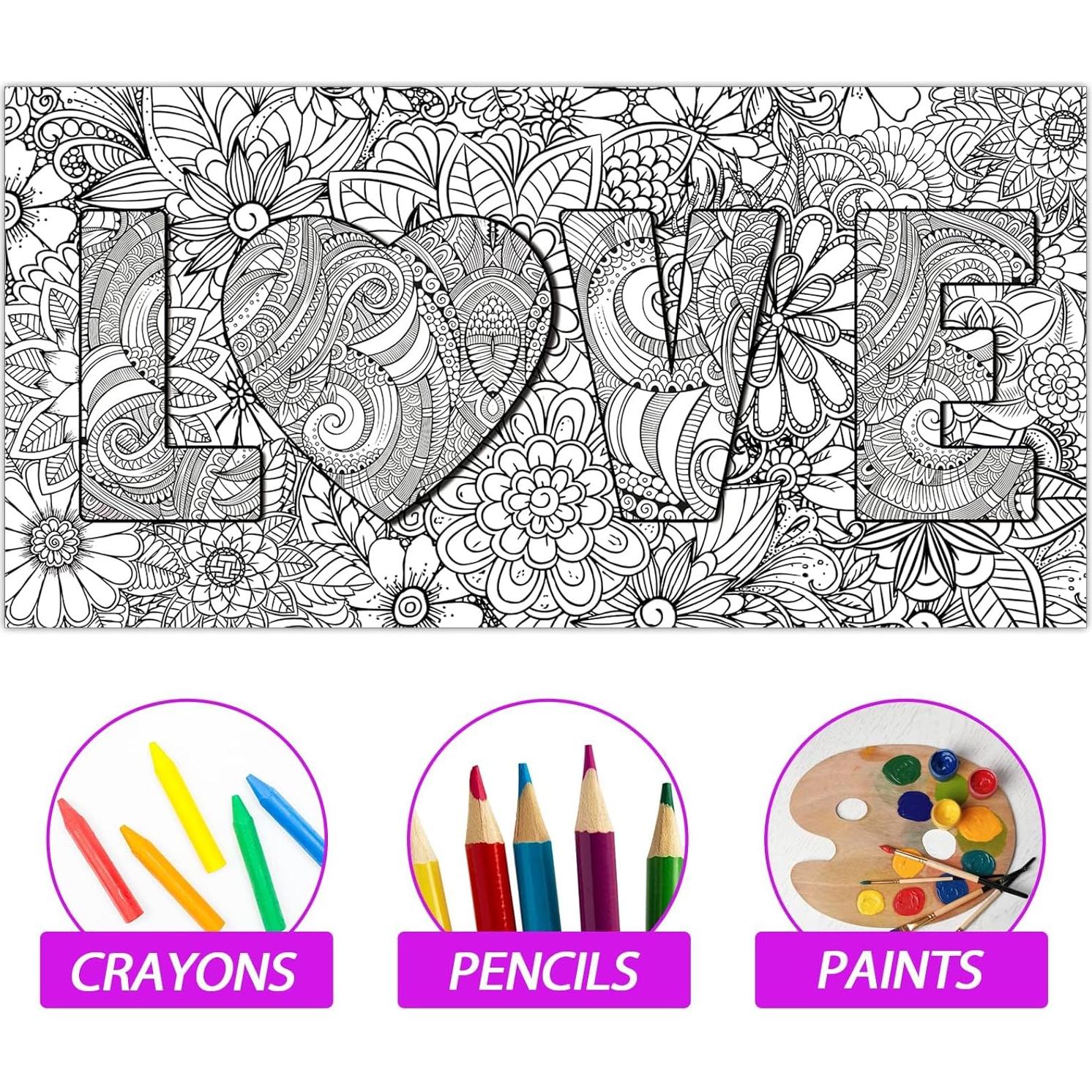 Póster de Colorear Mandala Gigante Tevxj 127x63.5 cm Amor