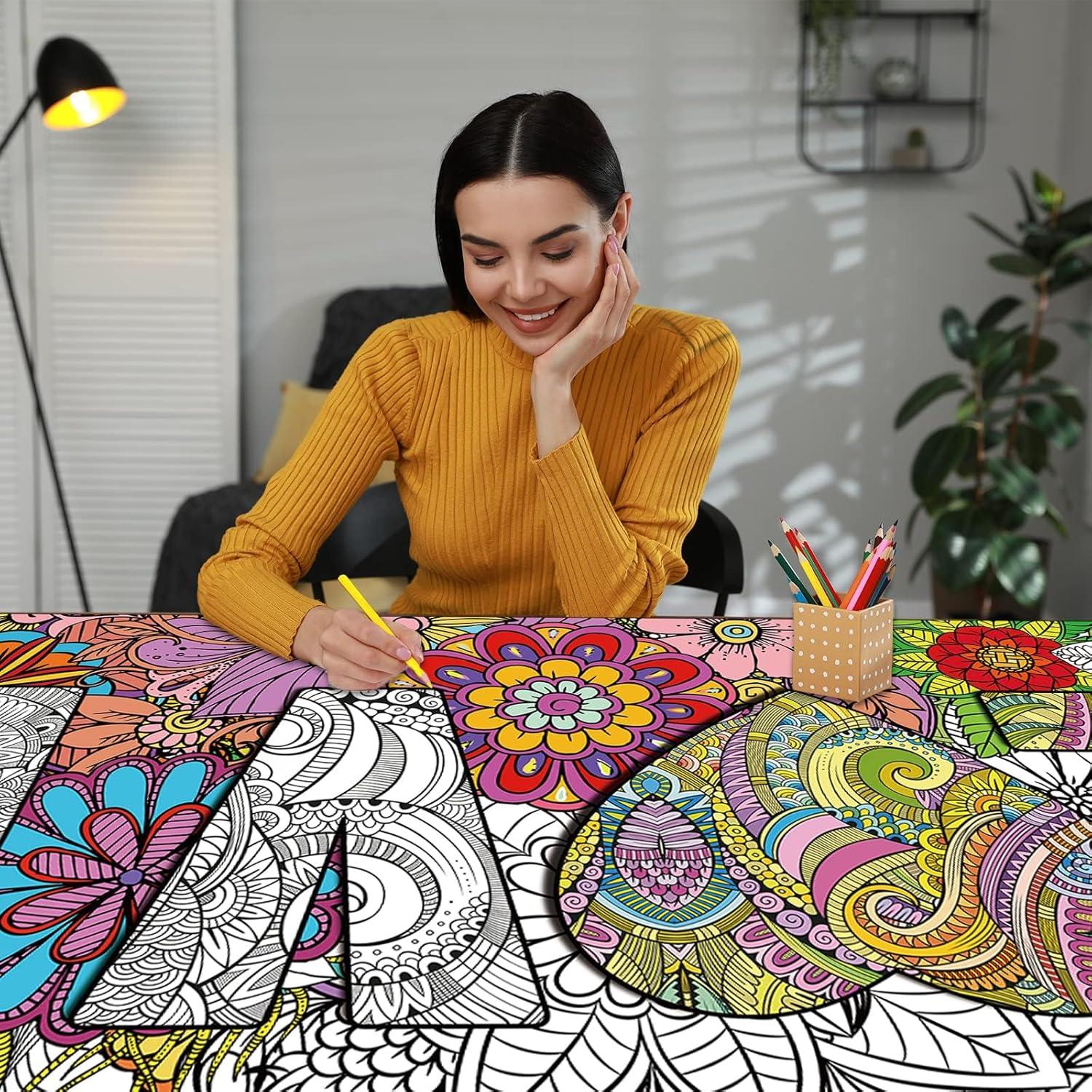Póster de Colorear Mandala Gigante Tevxj 127x63.5 cm Amor