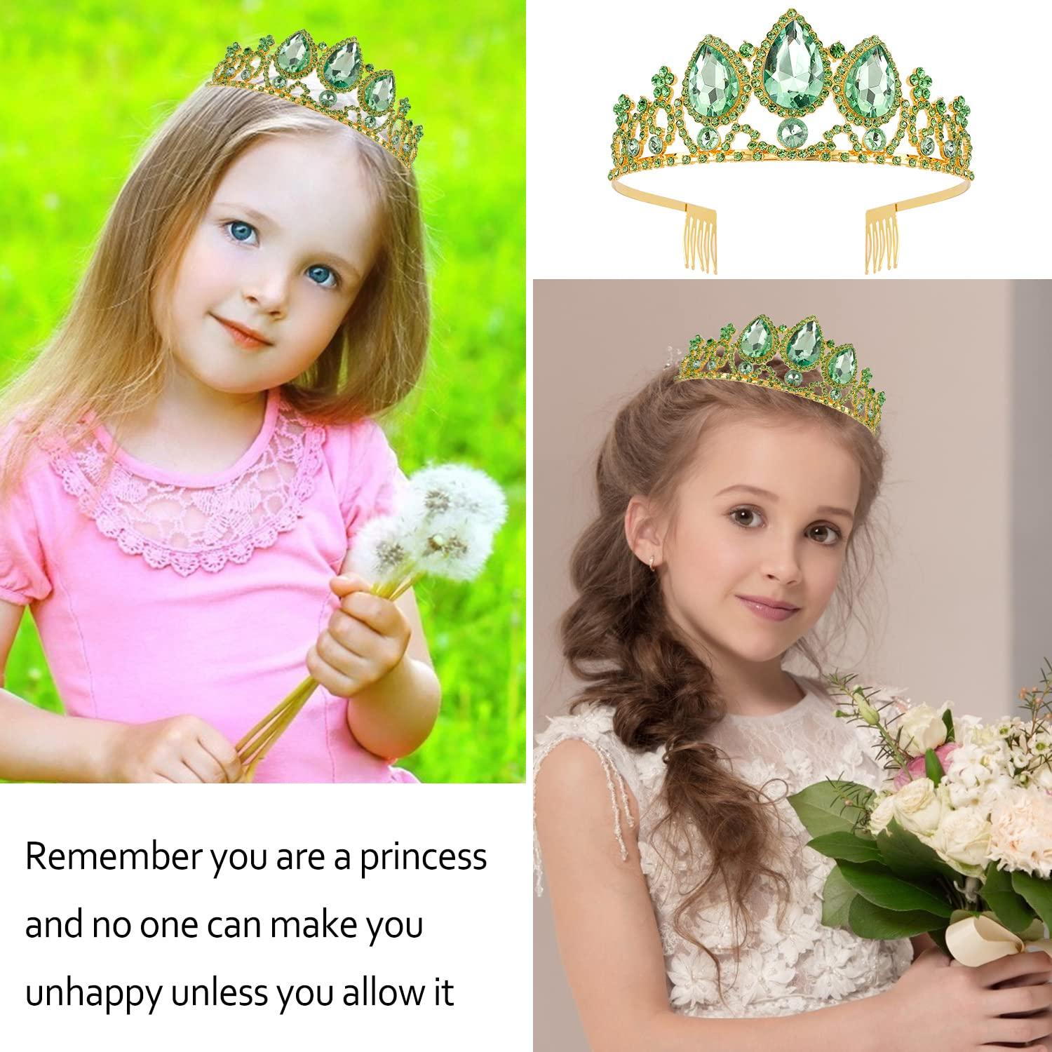 Tiara de Princesa Velscrun Verde para Niñas - Accesorio de Cumpleaños