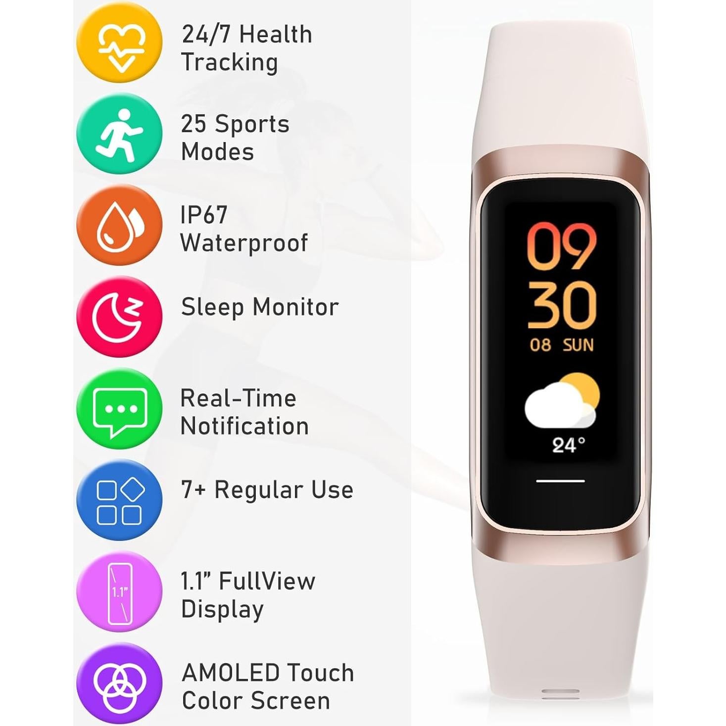 Rastreador de Fitness Moremore con Pantalla AMOLED 1.1" Beige