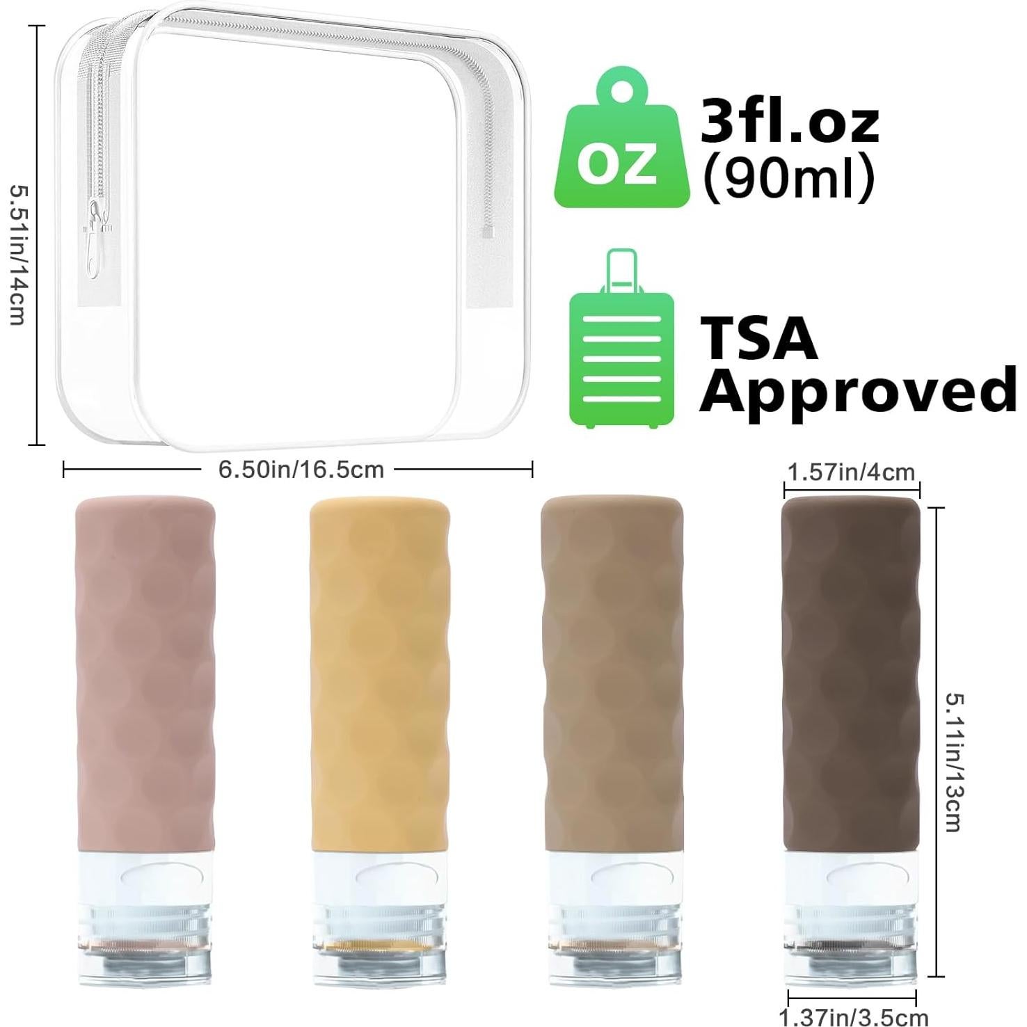 Botellas de Viaje Silevoler 4pcs 89ml Silicona a Prueba de Fugas