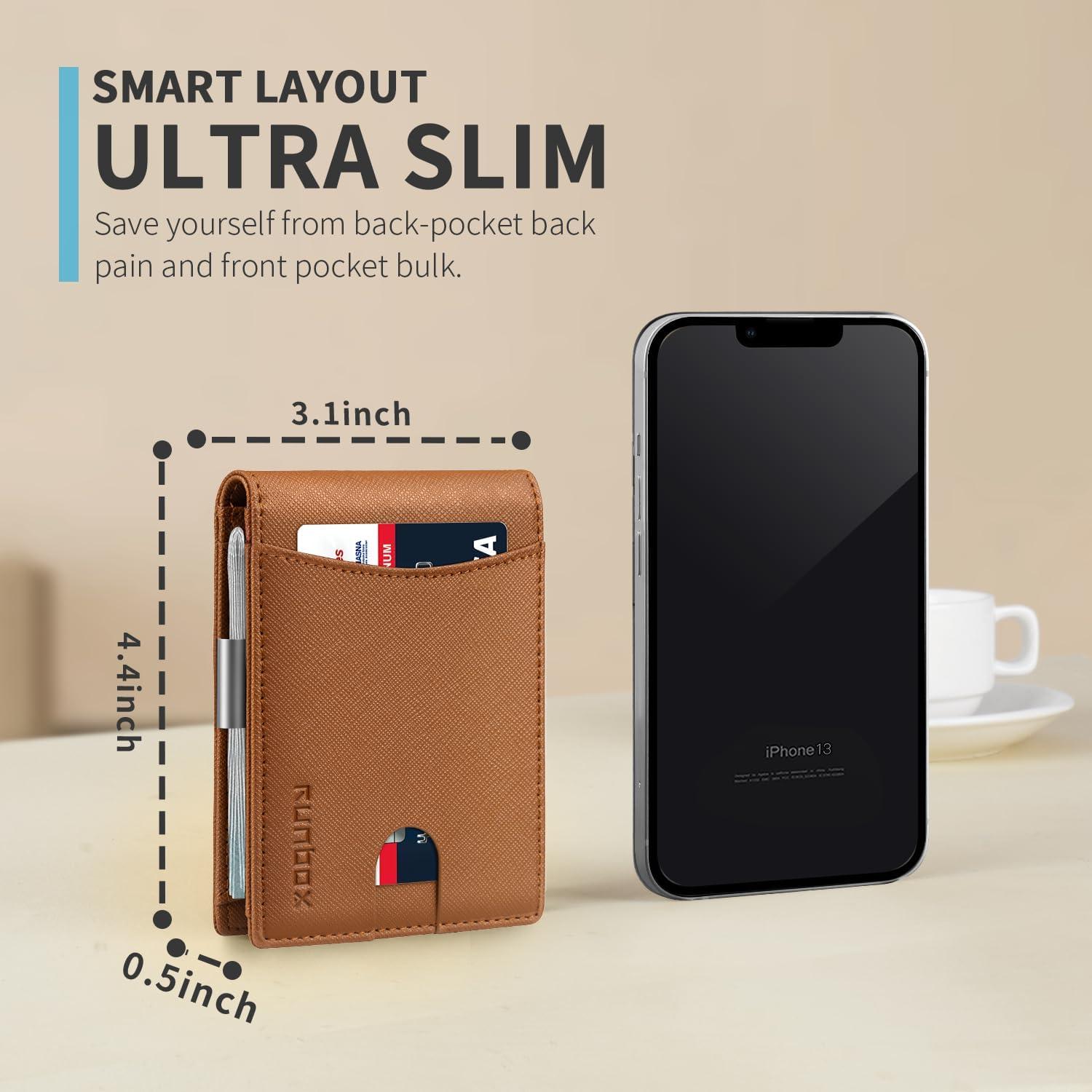 Cartera Bifold RUNBOX para Hombre con Clip de Dinero RFID