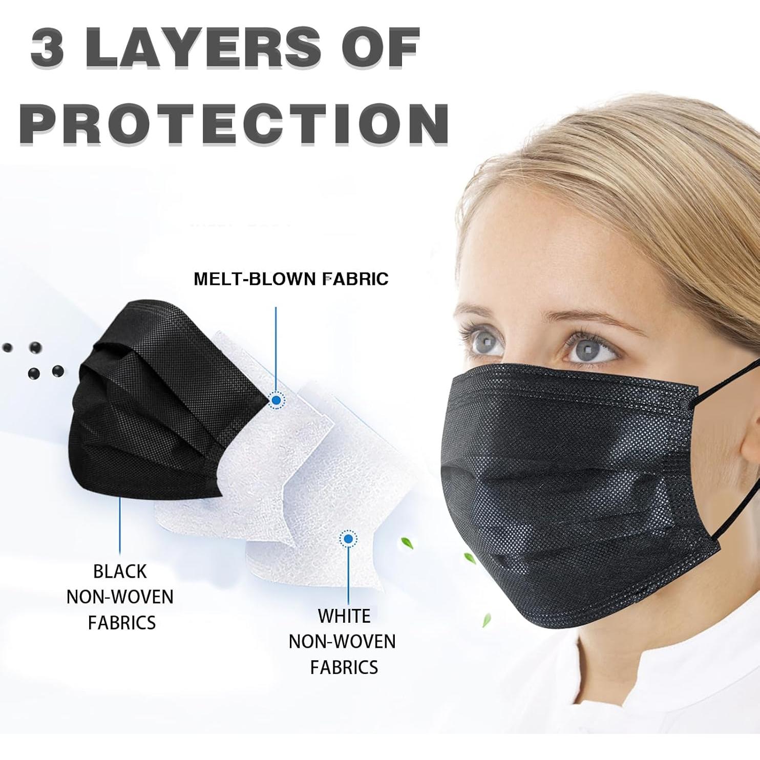 Mascarillas Desechables Negras 3 Capas DC-BEAUTIFUL 100 Pzas