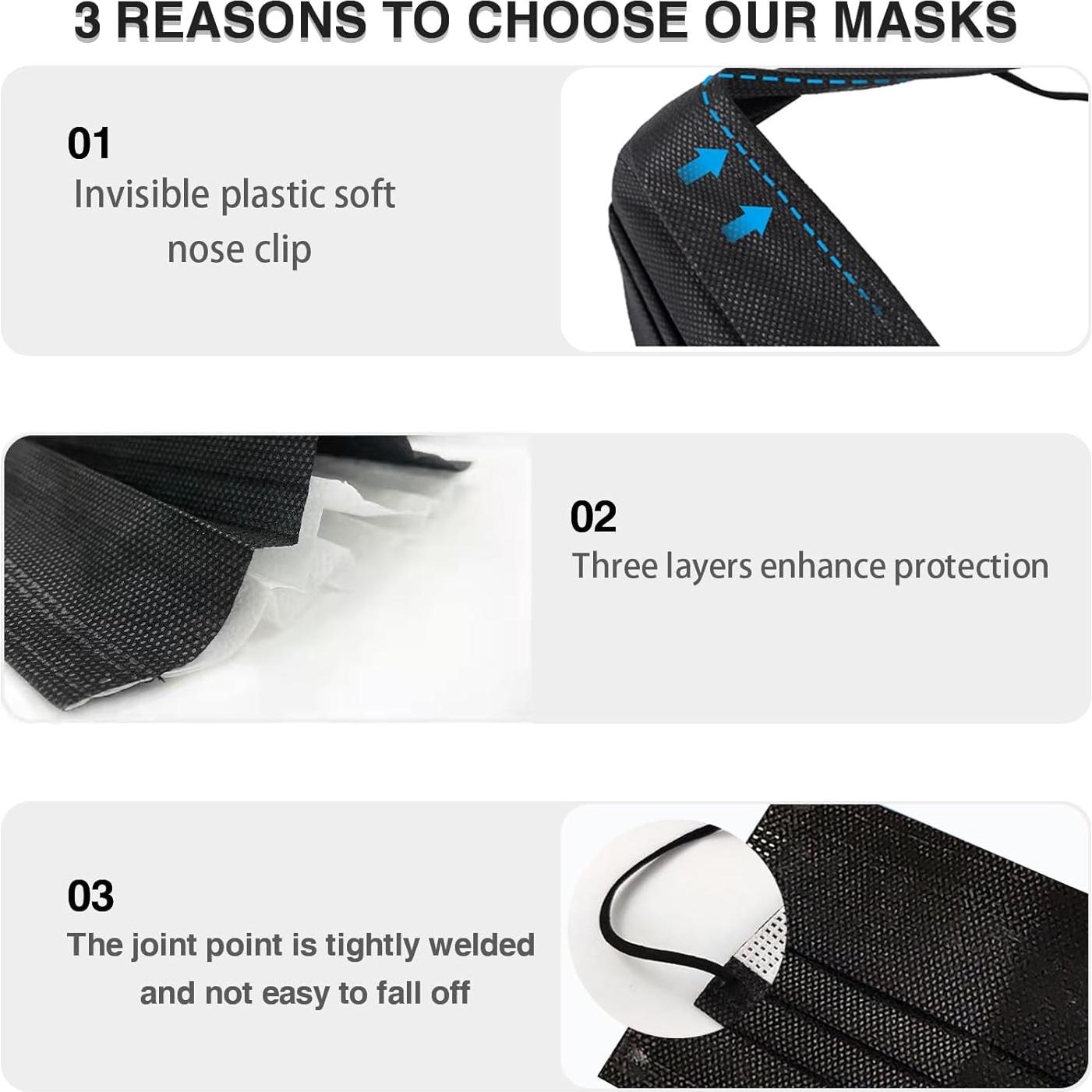 Mascarillas Desechables Negras 3 Capas DC-BEAUTIFUL 100 Pzas