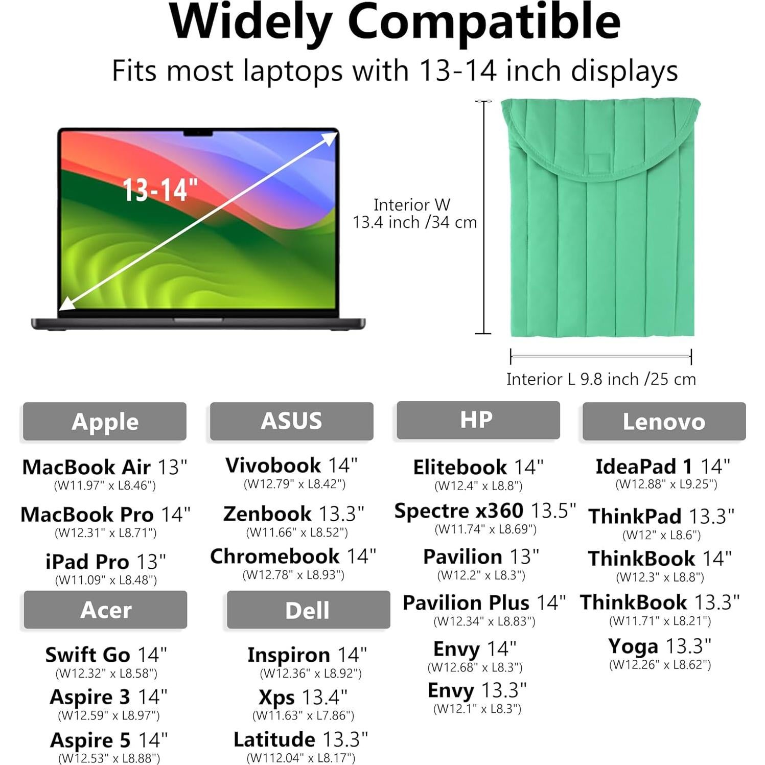 Funda para Laptop Linpr 13-14 Pulgadas Verde Claro con Paquete