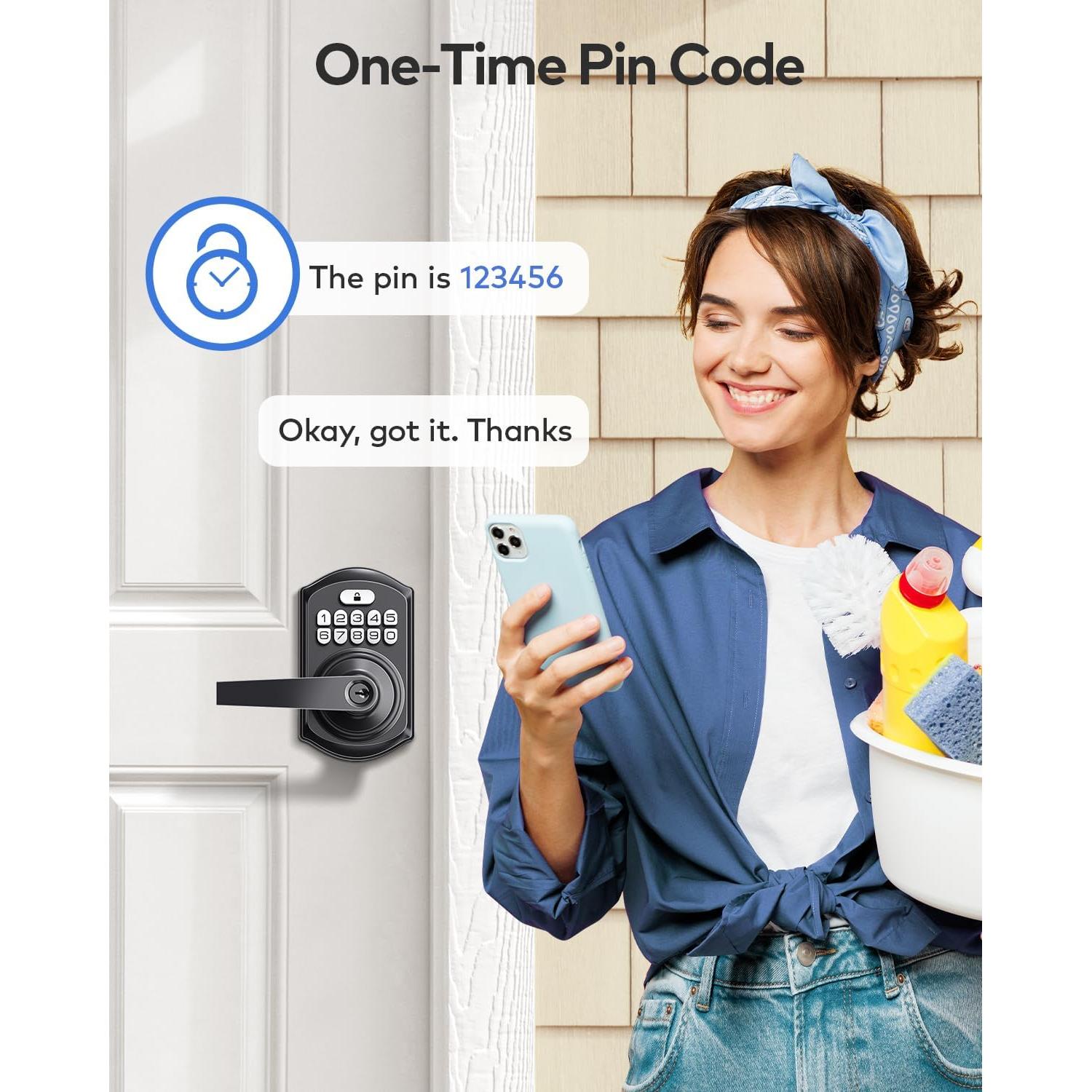 Cerradura Electrónica TEEHO TE004 con Teclado y Manija - Negro Mate