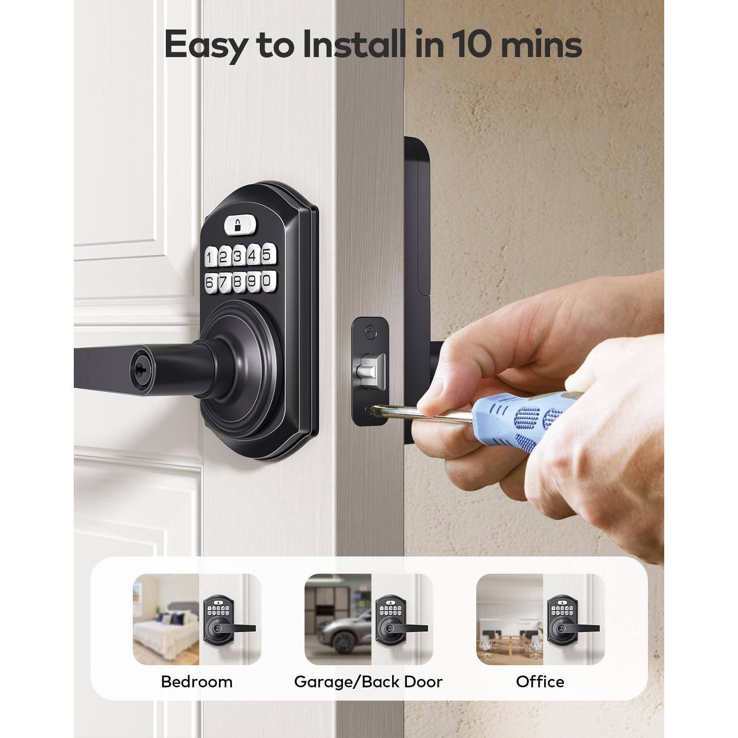 Cerradura Electrónica TEEHO TE004 con Teclado y Manija - Negro Mate