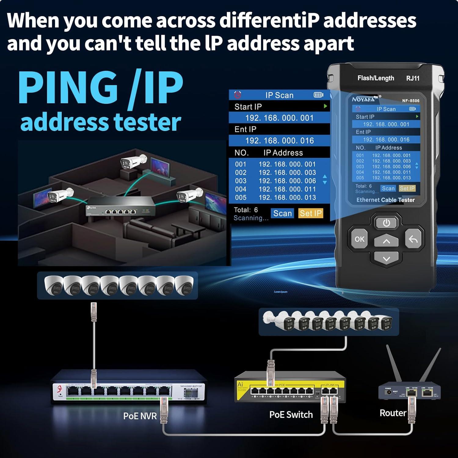 Probador de Cable de Red NOYAFA NF-8506 con Escaneo IP y TDR