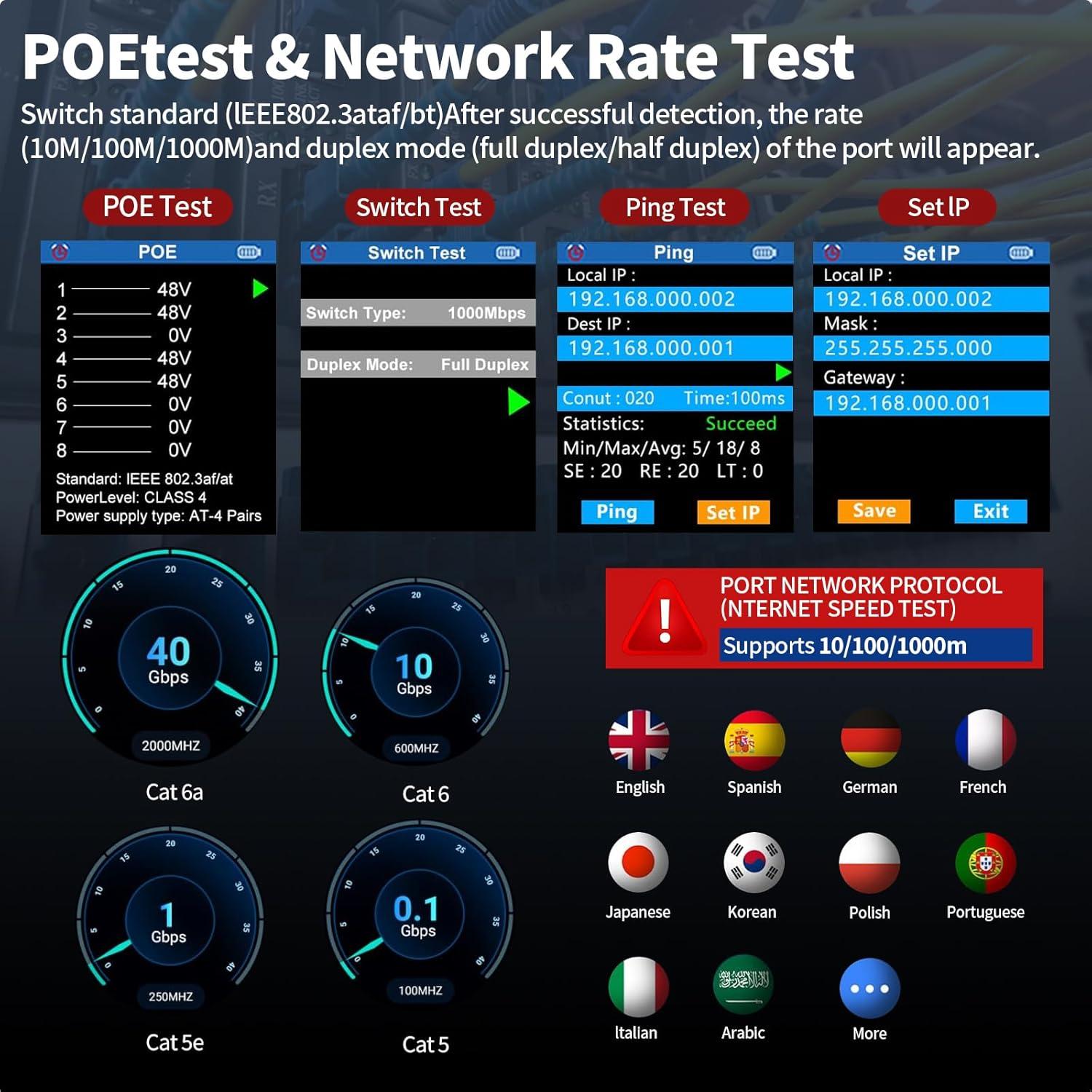 Probador de Cable de Red NOYAFA NF-8506 con Escaneo IP y TDR