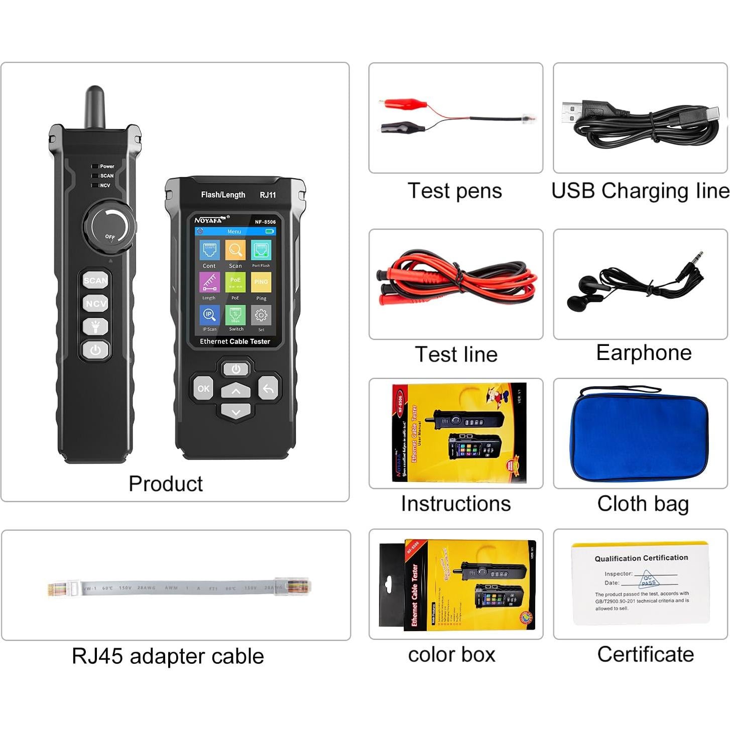 Probador de Cable de Red NOYAFA NF-8506 con Escaneo IP y TDR