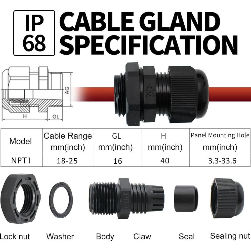 Pasacables NPT 1" AIRTAK Nylon PA66 Impermeable IP68 - 2 Piezas