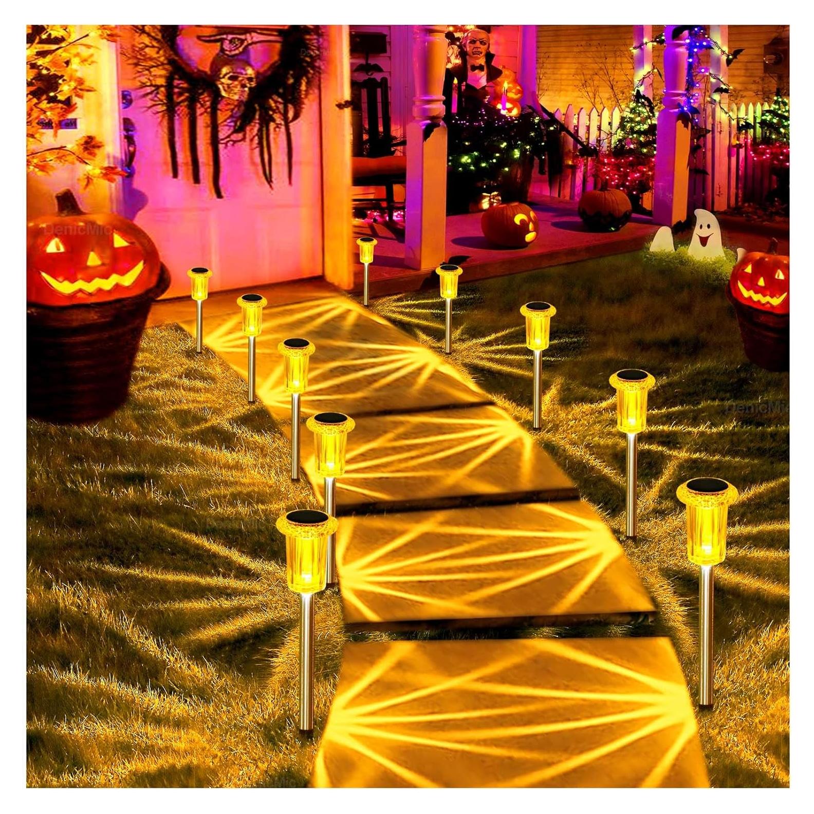 Luces Solares Naranjas DenicMic 10 LED para Jardín Exterior