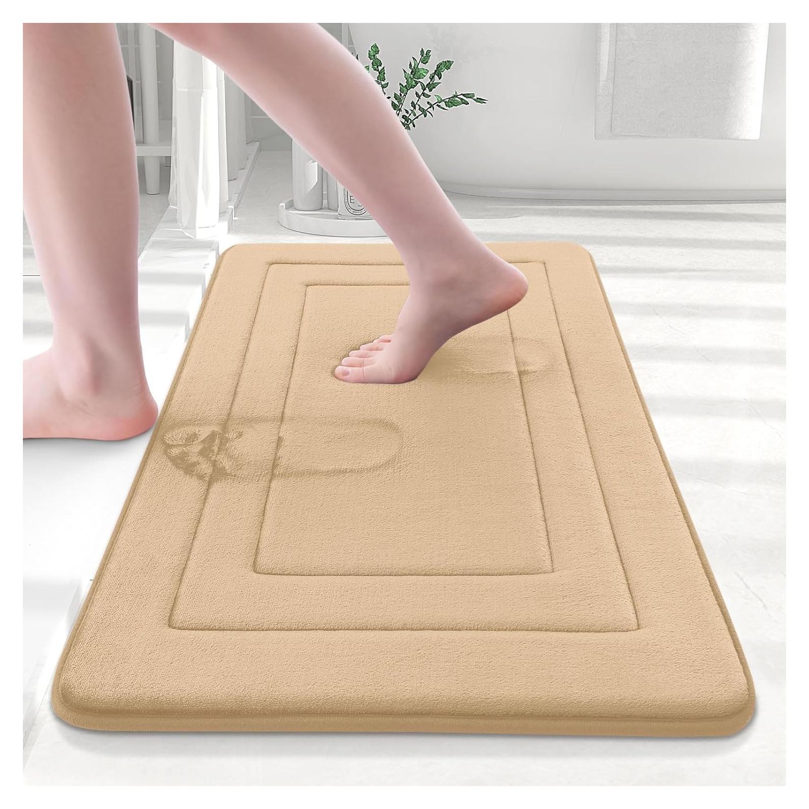 Arotive Memory Foam Bathroom Rug Mat 24x16, Ultra Soft and Absorbent Bath Mat, Machine Wash Dry, Comfortable Bath Rug Carpet for Bathroom Floor, Tub and Shower, Beige